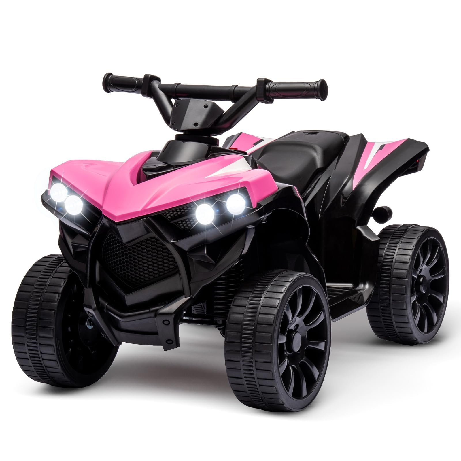 Quad Eléctrico Infantil de 1 Plaza 6 V con Pedal, 1,5 – 3 km/h, Coche Eléctrico para Niños con Música, Trompeta y Faros LED, Vehículo Todoterreno para Niños de 3 – 8 Años (Rosa)