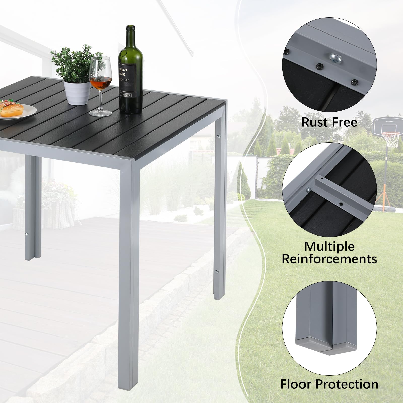 LIFERUN Set Giardino Esterno Alluminio 3 Pezzi, Tavolo da Giardino con Sedie, 1 Tavolo e 2 Sedie Pieghevole, Salotto Per Patio Giardino Balcone Veranda Esterno Piscina Terrazzo, Grigio argento