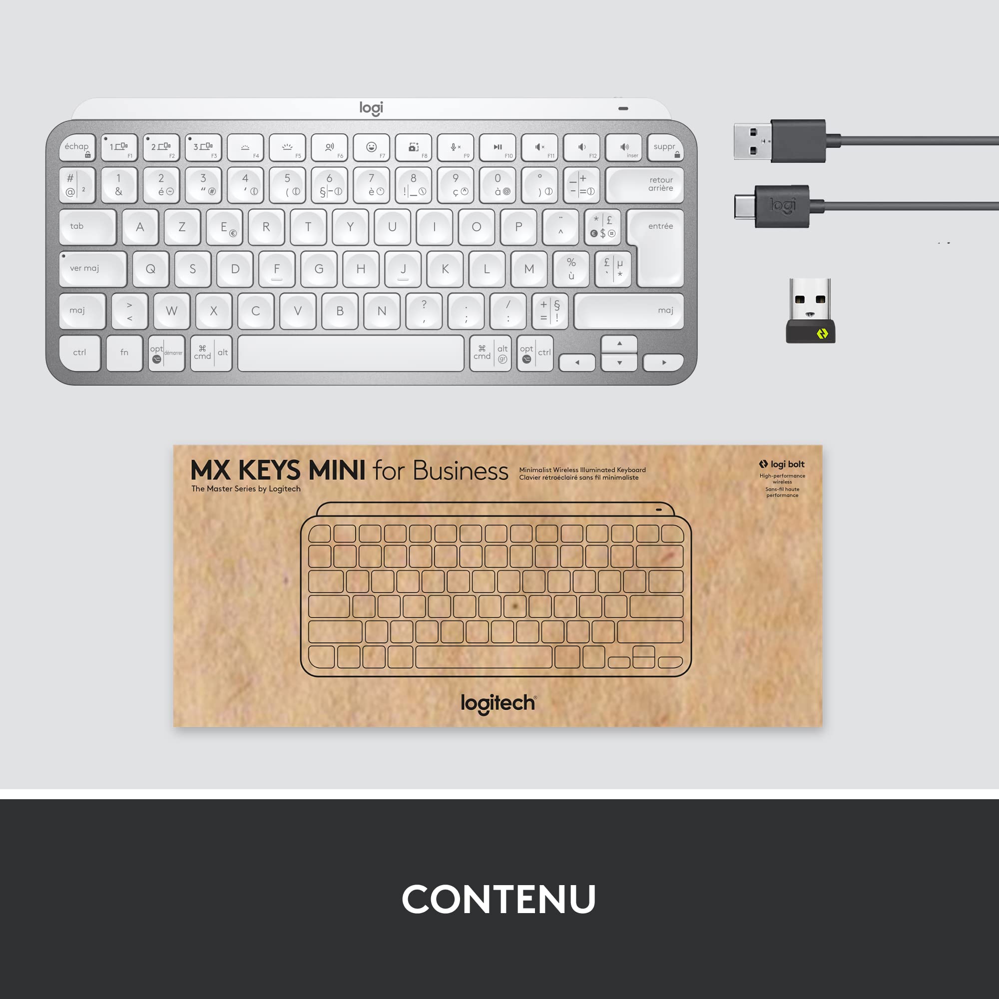Logitech MX Keys Mini for Business - clavier rétroéclairé sans fil - FRA AZERTY