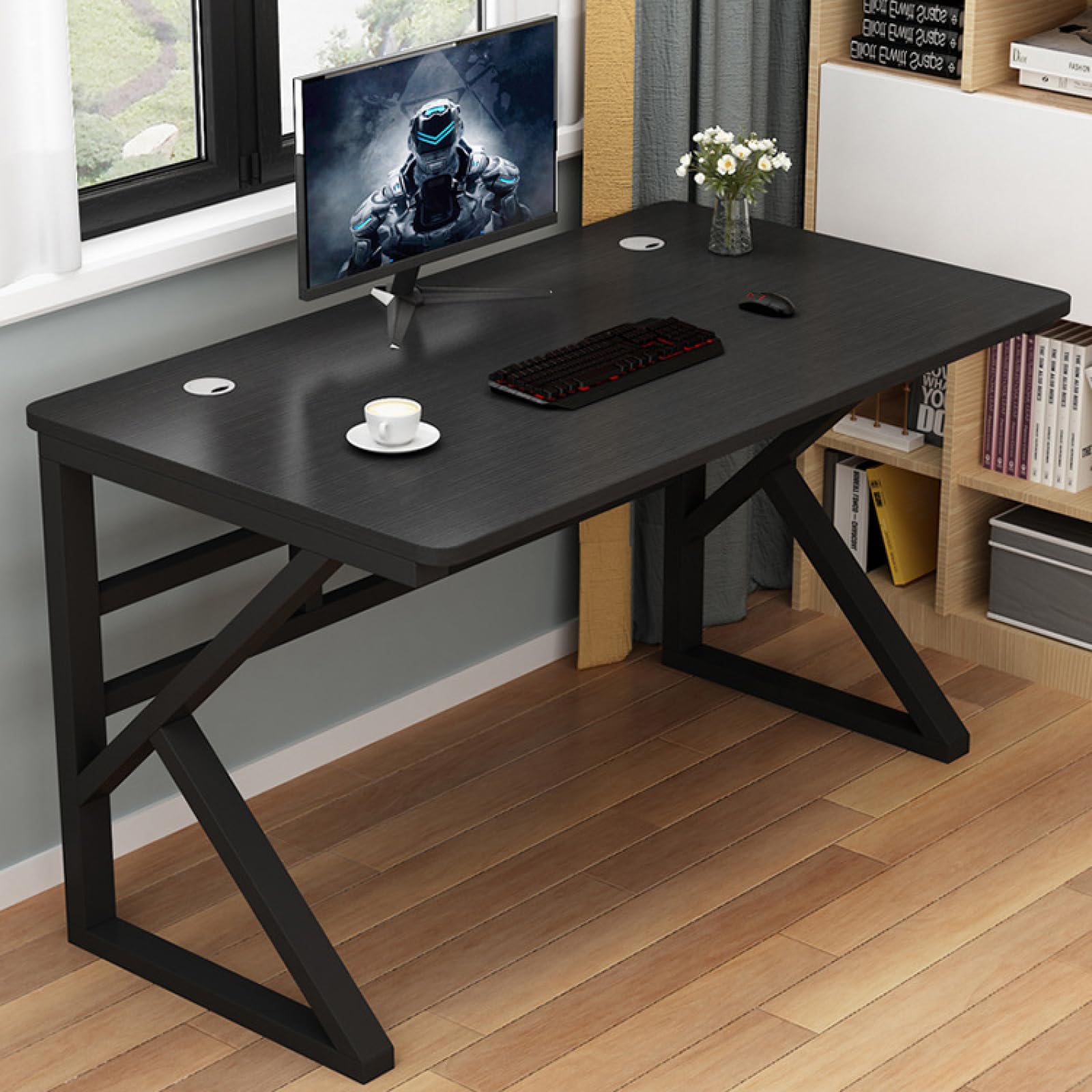 Bureau d'ordinateur noir 39 pouces style industriel en métal