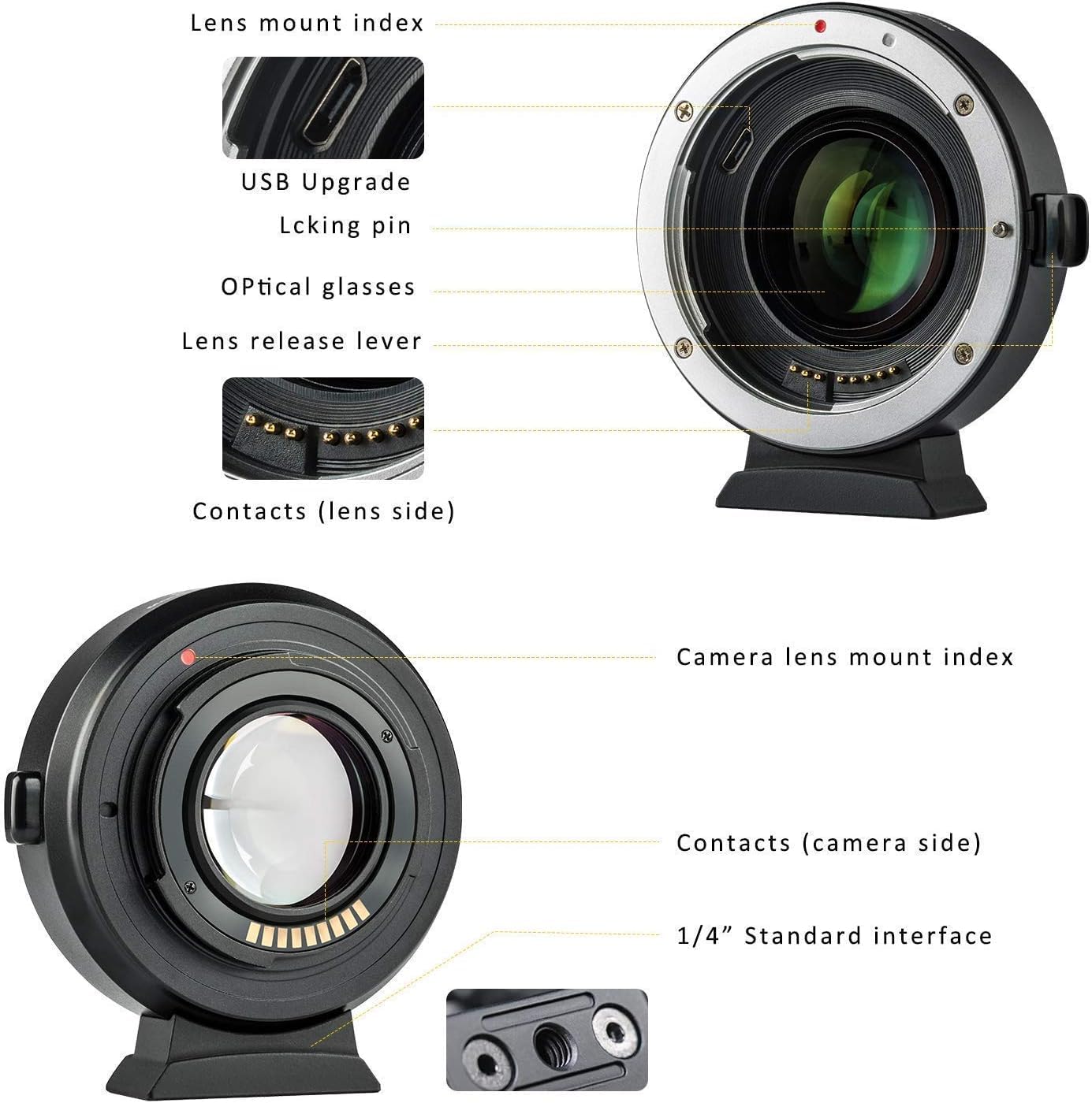 EF-EOS M2 - Adaptador de Lente de Enfoque automático Compatible con Canon Lente de Serie EF a cámara de Montaje EF-M CAN0N EOS M M2 M3 M5 M6 M10 M50 M100 M200