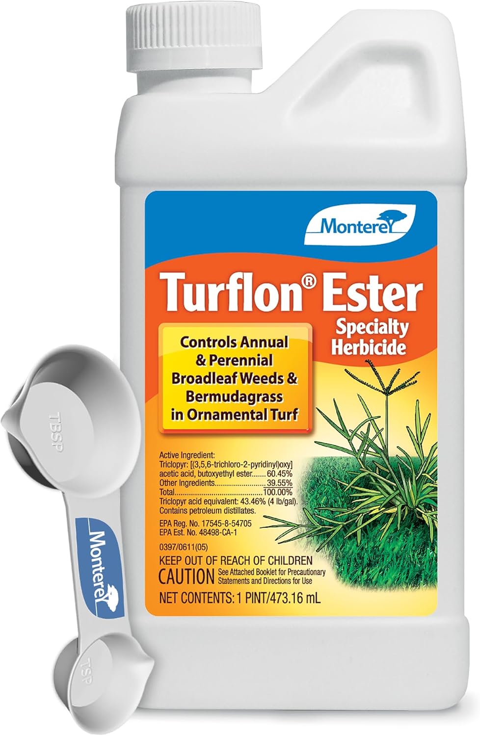 Monterey Turflon Ester Bundled with Measuring Spoon - Specialty Herbicide - Controls Annual & Perennial Broadleaf Weeds - 1 Pint