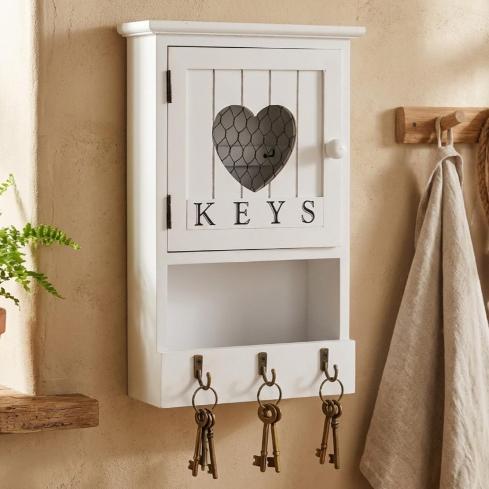 Holz 'Keys' Aufbewahrungsbox für 9 Schlüssel, Herz-Schlüsselloch, hängbarer Schlüsselhakenhalter