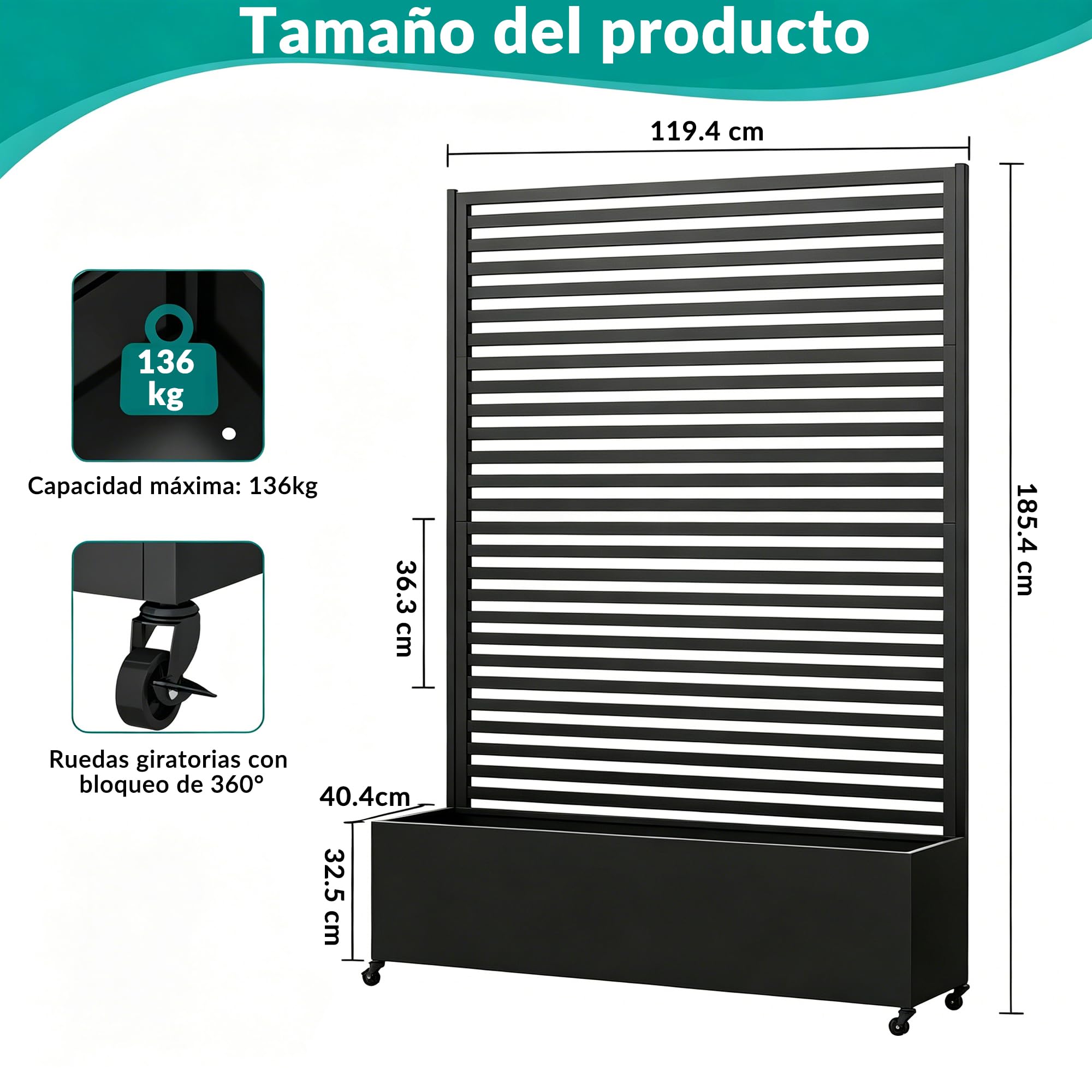 Jardinera metálica para Exterior con Enrejado, bancal Elevado de Metal con Ruedas, Jardinera Independiente con privacidad para Flores y Verduras en jardín, Patio y balcón.