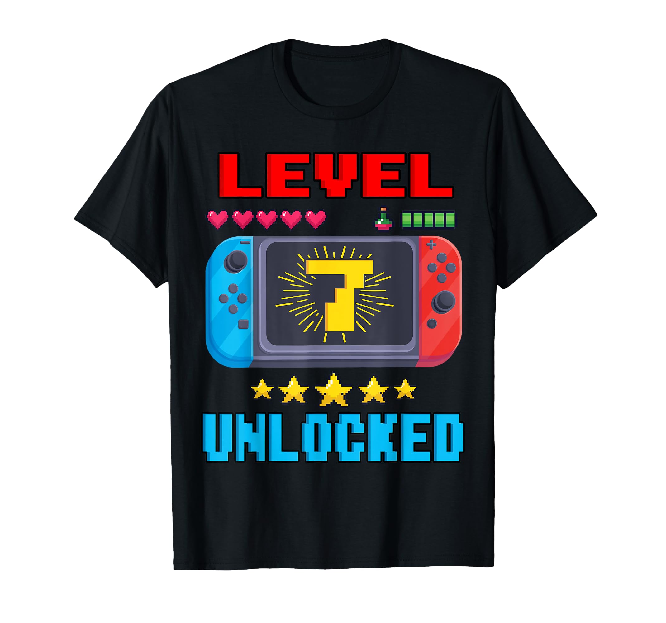 7th Birthday Boy Level 7 Unlocked Video Gamer Birthday T-Shirt
