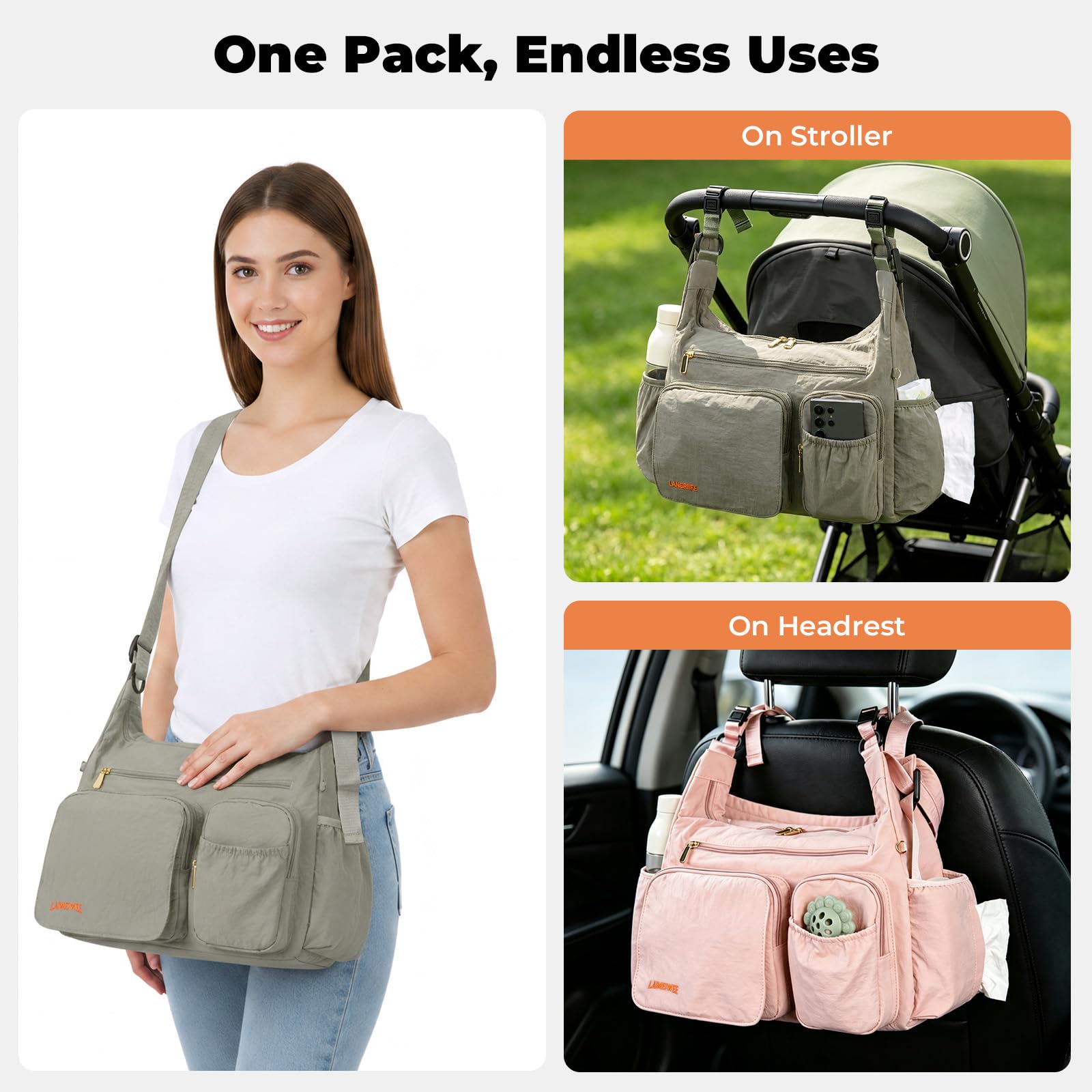 Borsa Fasciatoio Morbida 2 in 1, Organizer Passeggino e Tracolla Mamma, 13L Leggera, Borsa Viaggio Neonato, Lavoro, Palestra, Ospedale Parto