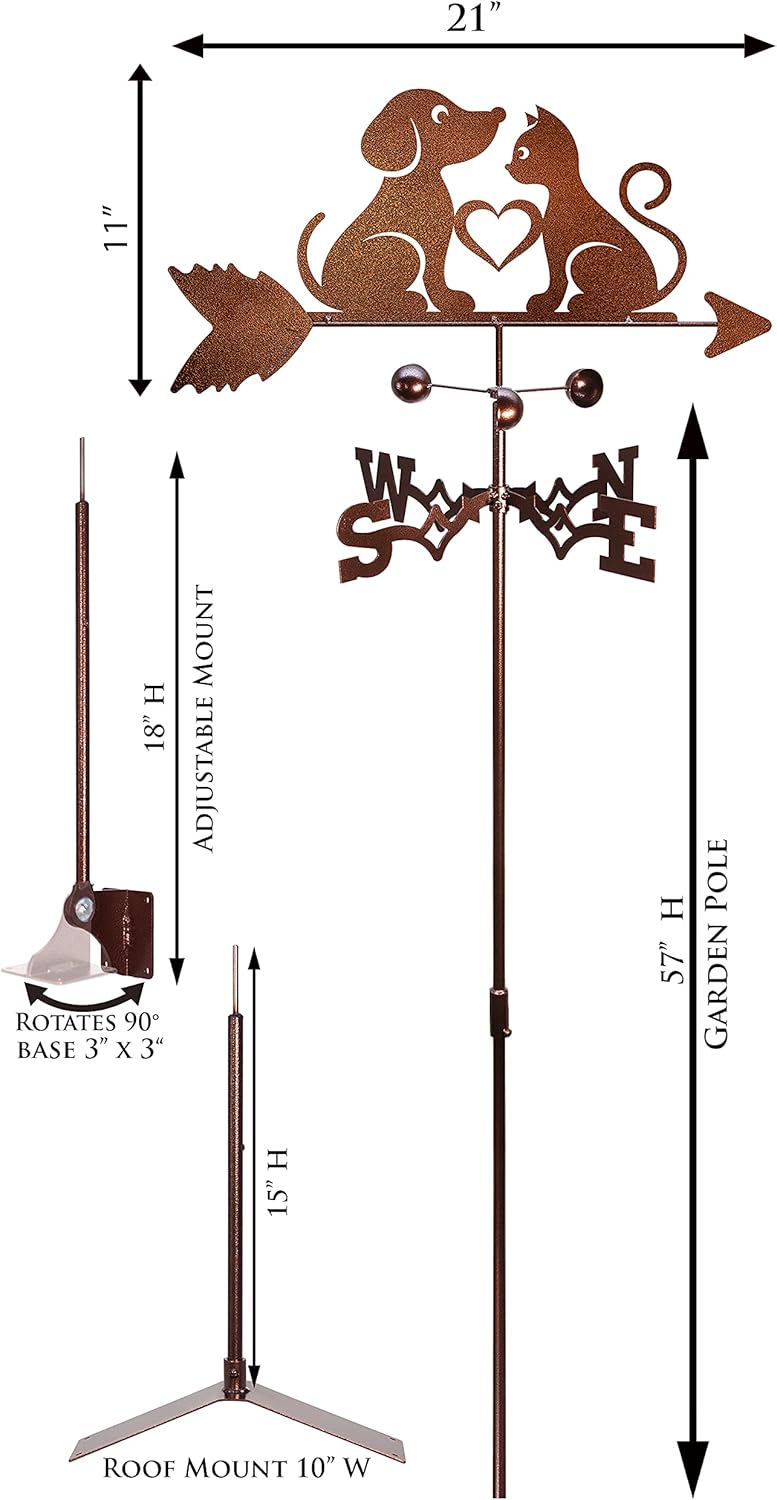 SWEN Products Love CAT and Dogs Weathervane (Adjustable Mount Included)