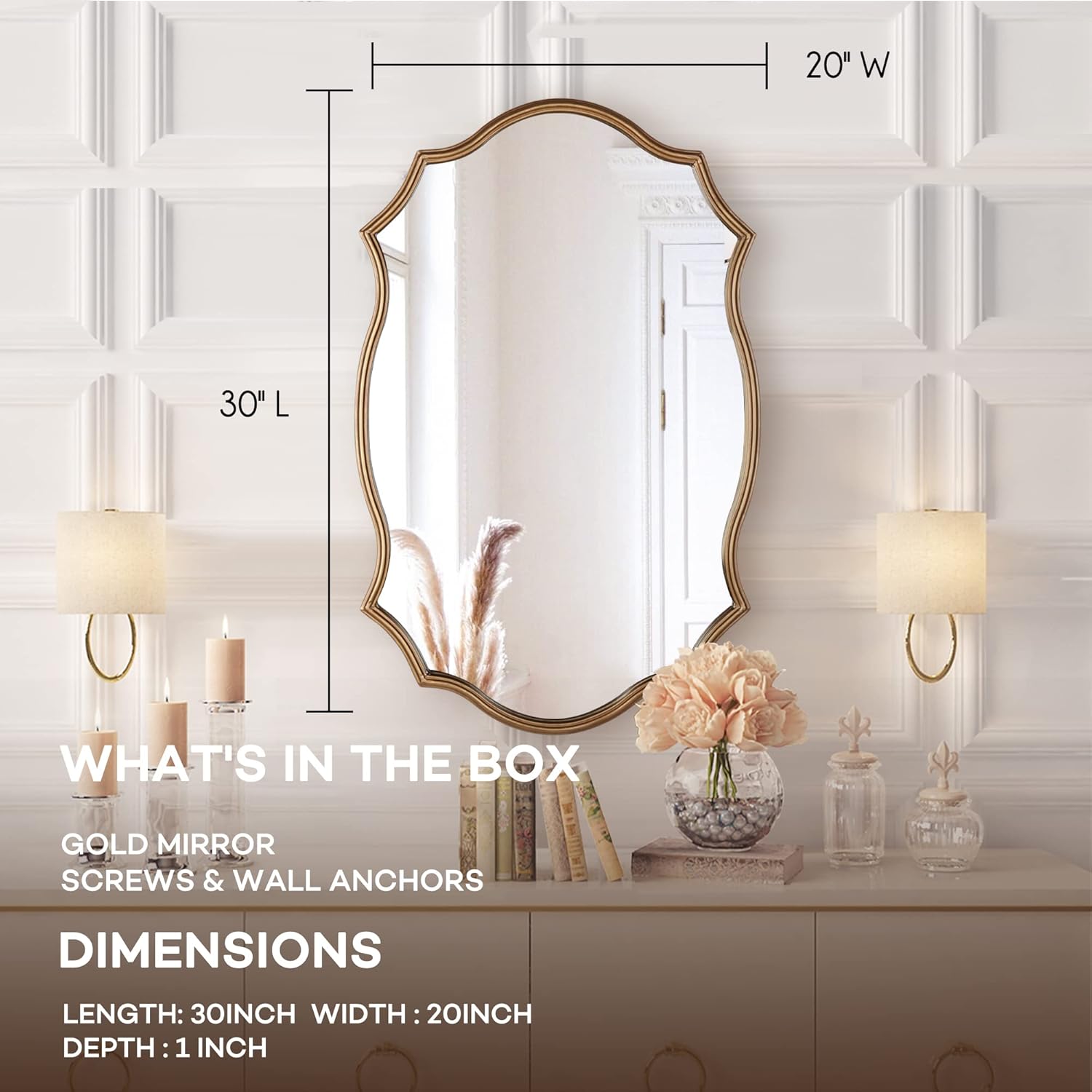 Wall Mirror in Vintage Golden, Decorative 20x30 Accent Vanity Mirrors, Wall Mounted Mirror Antique Brass Metal Frame for Living Room Bedroom Bathroom Entryway Stairway Kitchen