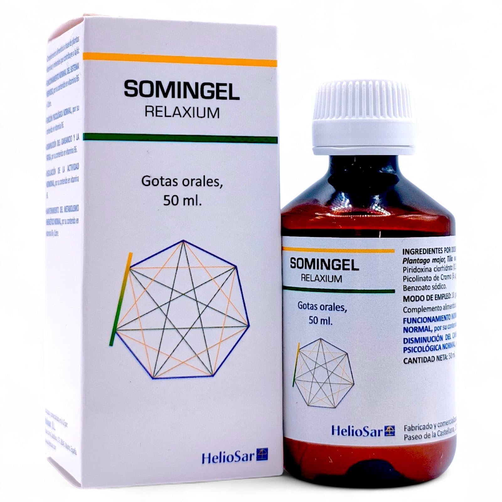 HelioSar Somingel Relaxium Gotas 50ml - Complemento Alimenticio para el Sistema Nervioso con Espino Blanco, Valeriana y Pasiflora - Bienestar Emocional y Relajación Natural