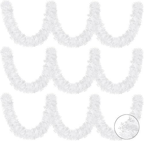 Miniatura 16 de MARFOREVER Guirnalda de oropel de copo de nieve de Navidad, guirnalda metálica de copo de nieve rojo y verde para invierno, país de las maravillas,