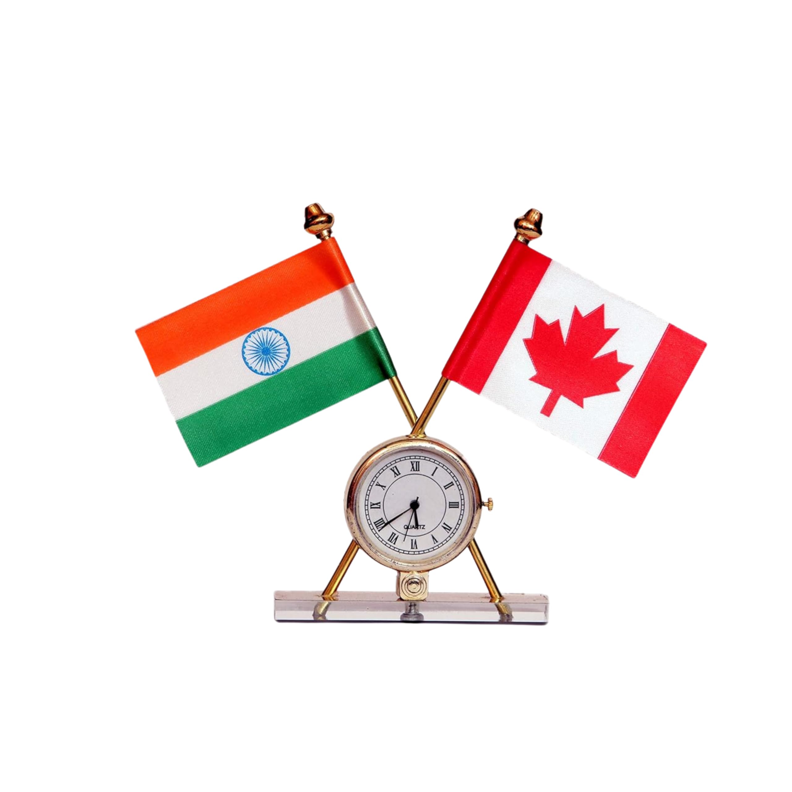One Side Indian Flag One Side Canada Flag Crossed Design Flag with Watch for car Dashboard Office Tables