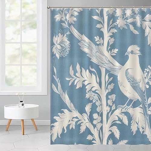 Miniatura 56 de Cortinas de ducha de baño con ganchos, 72 x 92 pulgadas, cortina de ducha de tela impermeable con diseño de flores y pájaros, cortina de ducha
