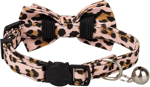 Miniatura 2 de Collar de gato rosa con pajarita de campana de seguridad Breakaway Kitten Pet 7-11in Dot Floral Leopard Food Leopard-Pink