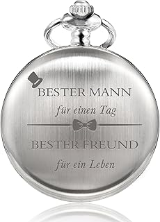 TREEWETO Taschenuhr Personalisiert Graviert Best Man Taschenuhr Quarz Fobwatch Bräutigam Geschenke Für Hochzeit Trauzeuge Geschenke -Trauzeuge Taschenuhr Hochzeitsgeschenk