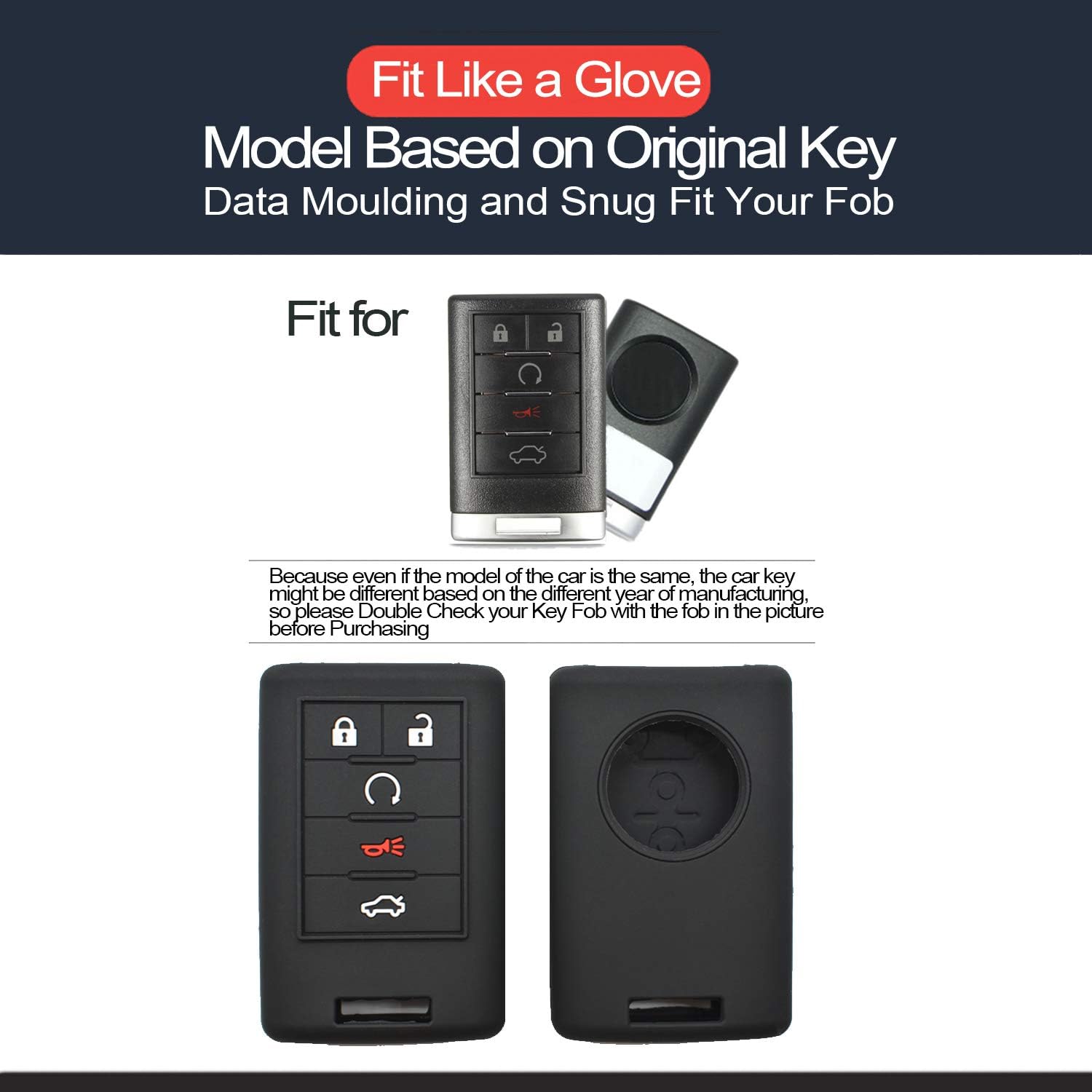 INFIPAR 2pcs Silicone FOB Case Cover Protector Keyless Remote Holder Compatible with 2006-2014 Cadillac CTS DTS Escalade SRX STS 2006-13 Chevrolet Impala Monte Carlo OUC6000066