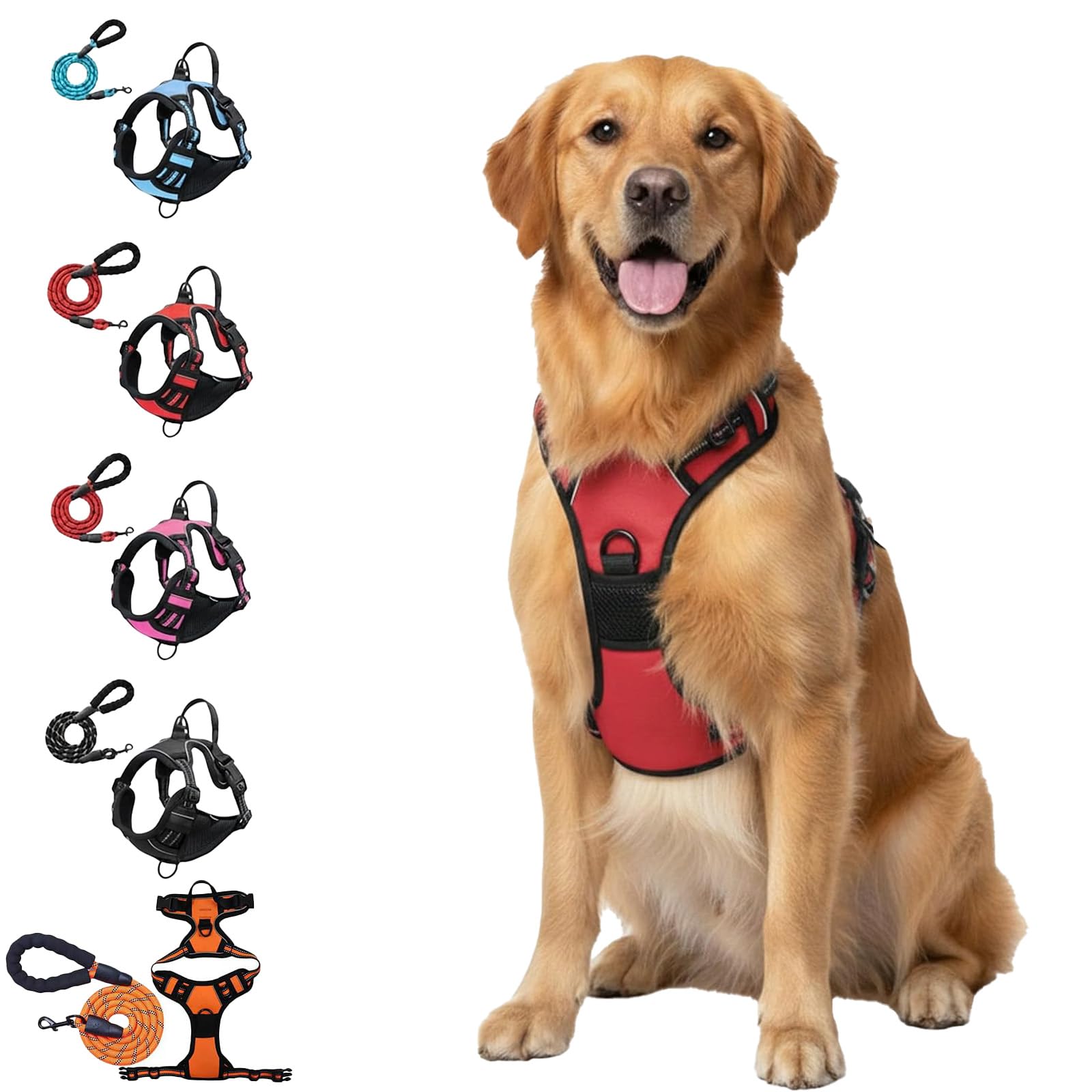 Harnais Anti Traction Elyo pour Chien, Harnais De Chien Anti-Traction Réglable Respirant, (Rouge, M(7,5 à 17,5 kg))