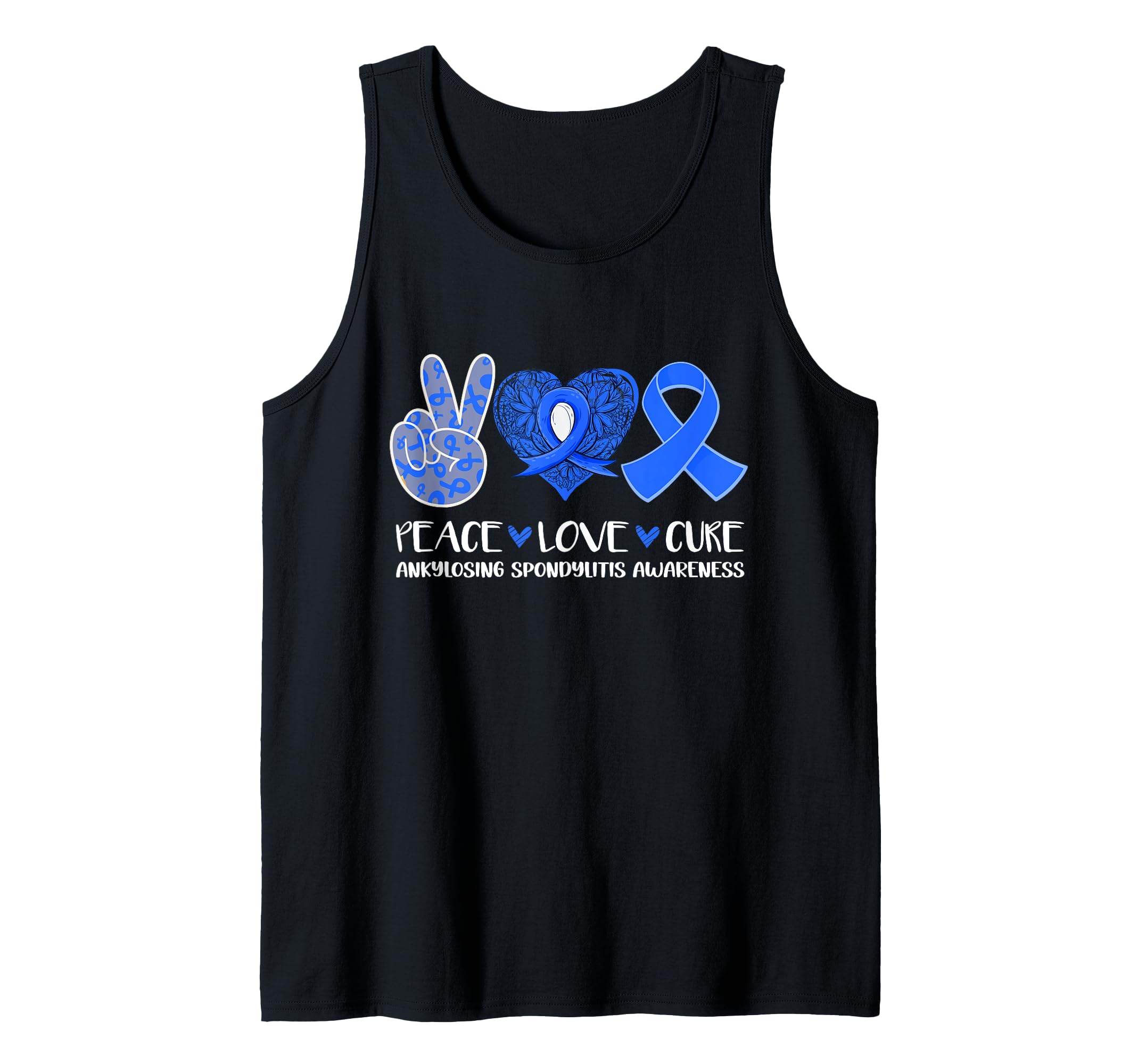 Peace Love Cure Ankylosing Spondylitis Awareness Blue Ribbon Tank Top