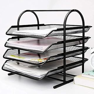 Shoze 4 Tier File Rack Letter File Trays Office Filing Trays Holder Mesh Letter Tray Desk Organiser Paper File Storage Black (Black 4 Tier File Rack)