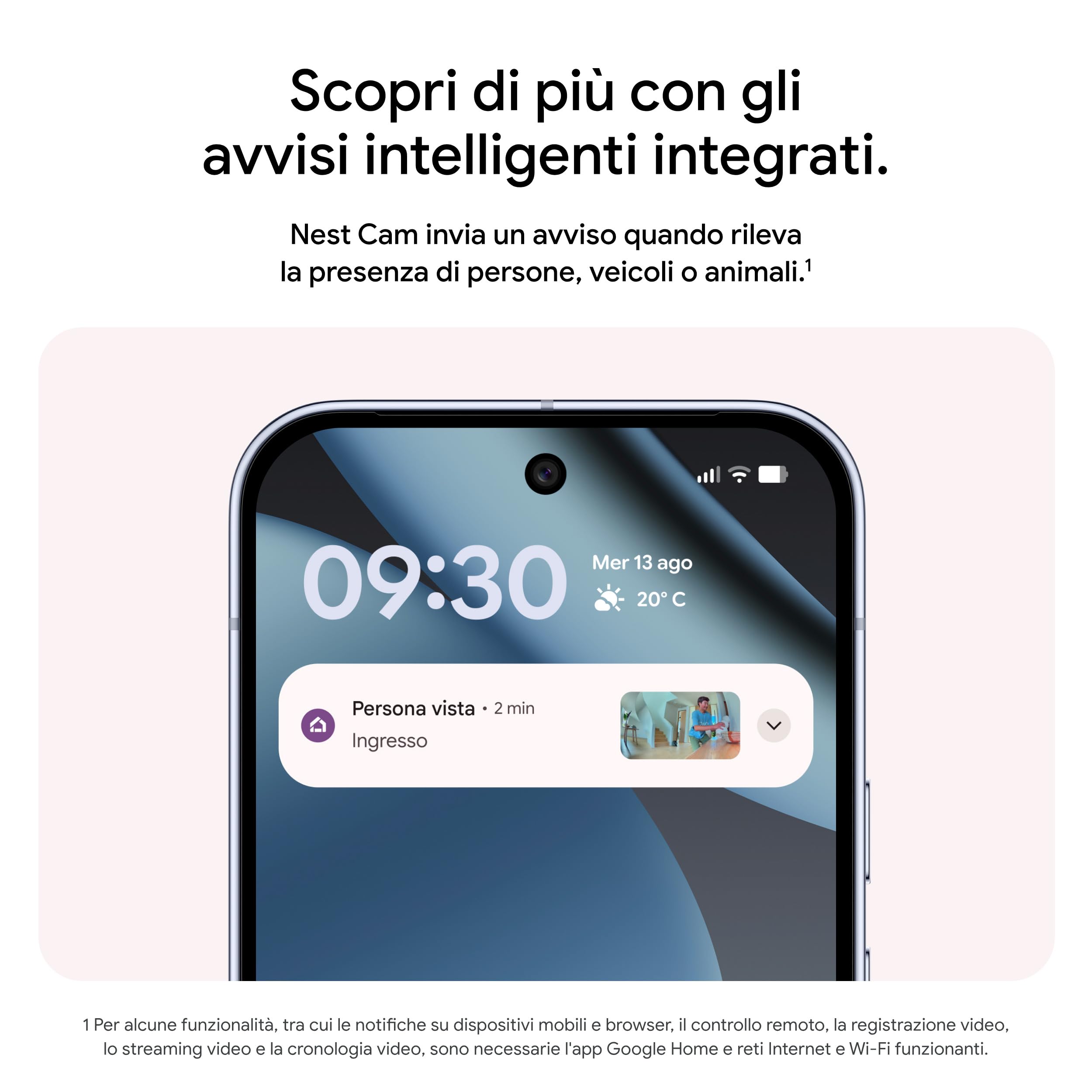 Google Nest Cam Indoor (con cavo, 3ª gen.) - Videocamera di sicurezza per interni con Video 2K - Compatibile con Google Home - Bianco ghiaccio