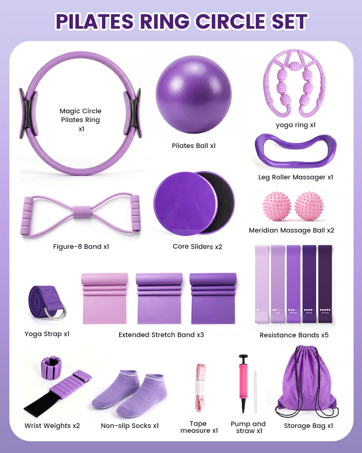 Kit per Pilates 24 in 1, kit per allenamento a casa, per donne, attrezzatura per pilates con anello e palla da 33 cm, per principianti e allenamenti a casa