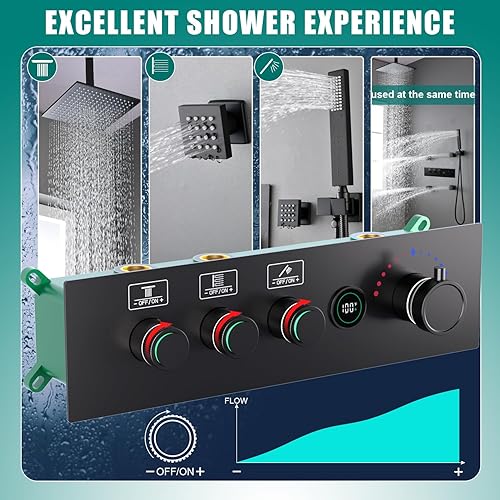 Vista 66 de Enga Sistema de ducha de doble cabezal, sistema de ducha de lluvia doble de 12 pulgadas + 6 pulgadas