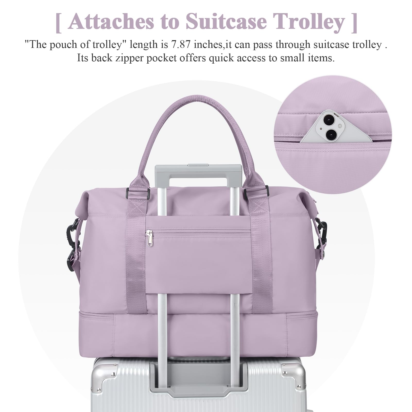 Borsone da Viaggio Donna, Bagaglio a Mano Borsa da Viaggio con Scomparto per le Scarpe, Borsa Sportiva Borsone da Palestra Grande, Borsa da Weekend, Borsa per Ospedale,A8 viola