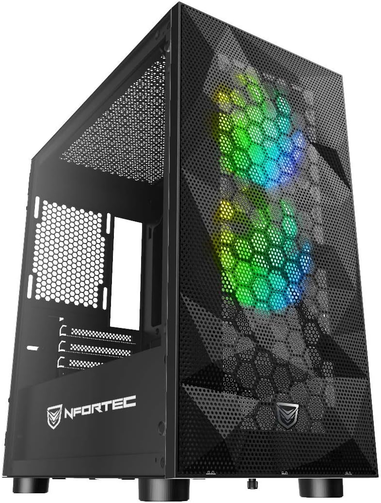 Nfortec Eris Torre Gaming RGB de Frontal Mallado con Relieve 3D y más de 15 Modos de iluminación - Color Negro