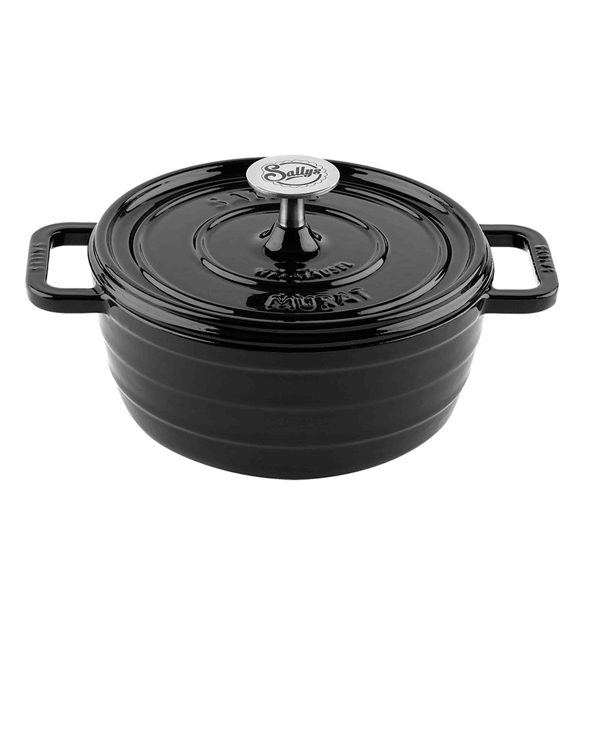 Sallys Medium Gourmet Gusseisentopf – Fury Black Majolika (mit Deckel, emaillierte Beschichtung)