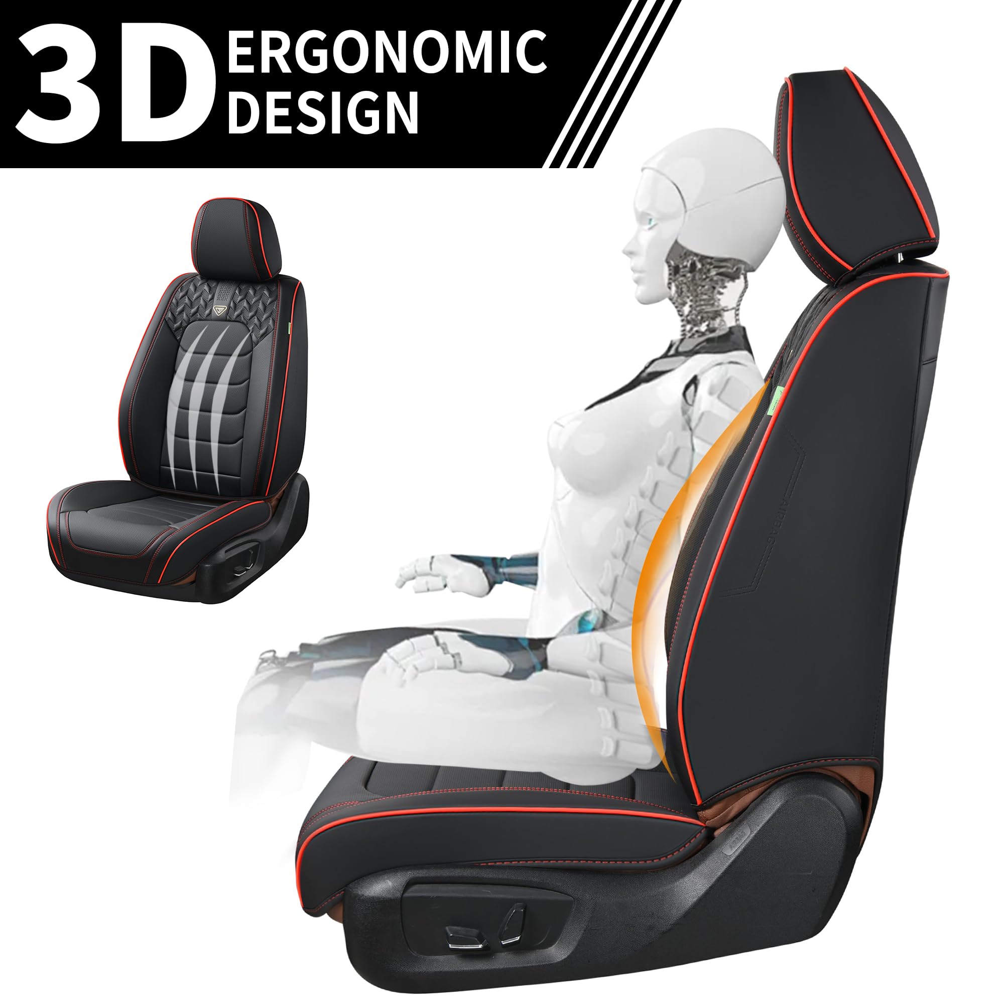 FLORICH Seat Covers Full Set,Leather Seat Covers, Front and Rear Seats Cover 5 Seats, Waterproof Car Seat Cushion Protector Accessories for Sedan SUV Pick-up Truck(Black&Red line, Full Set)