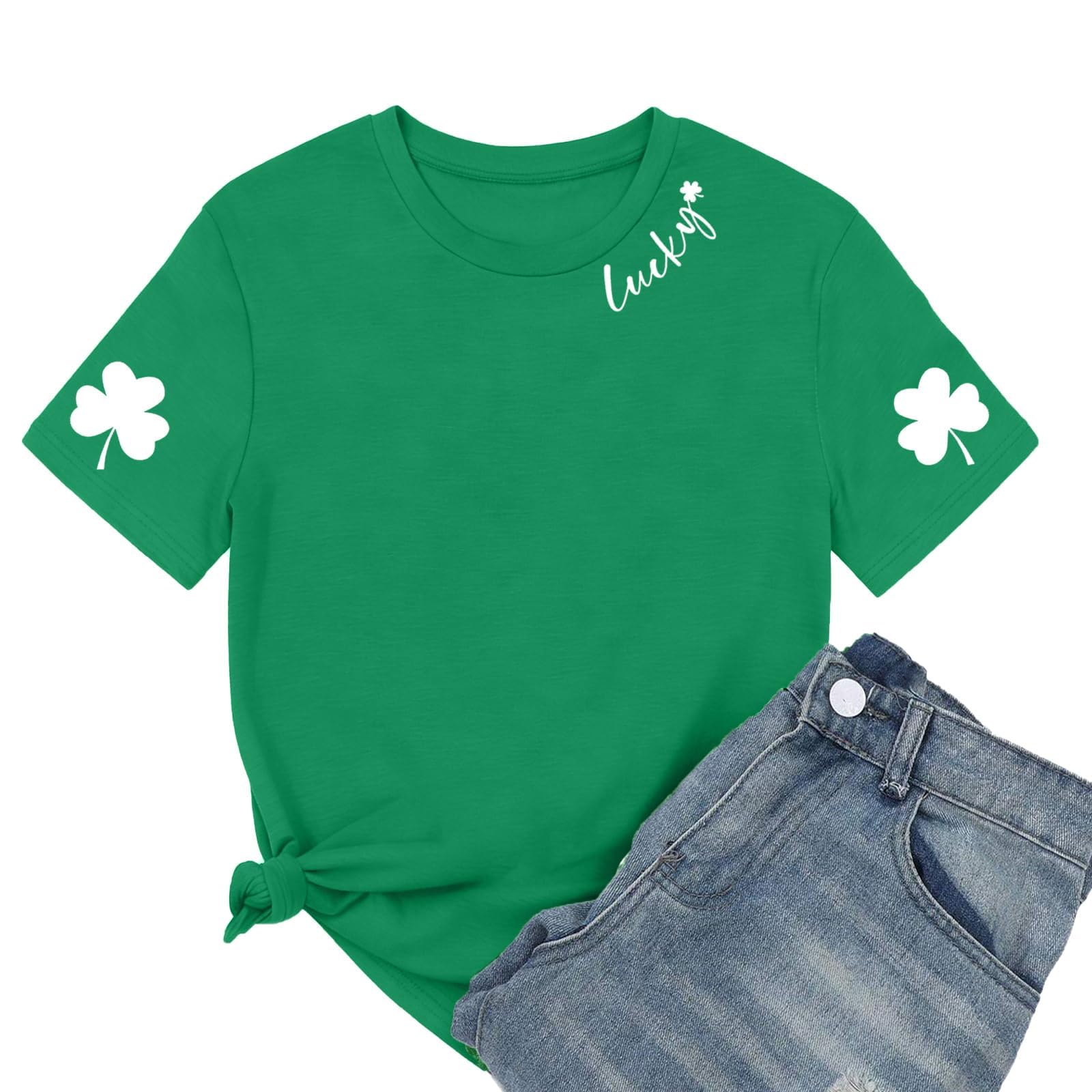 MEESHEEP Womens St Patricks Day Shirt: Lucky Shamrock Heart T Shirts Irish Green Tees — view 9