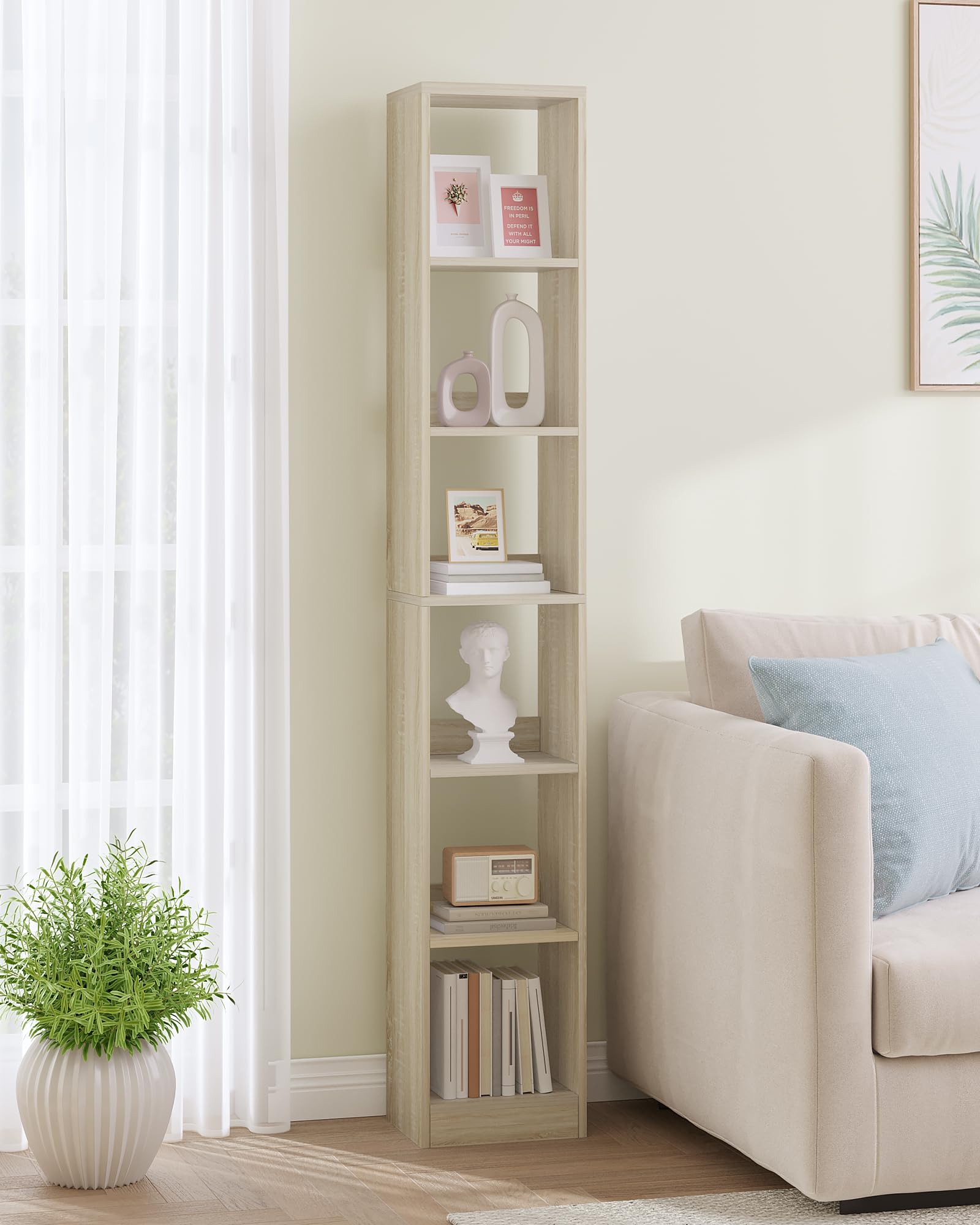 Hzuaneri Bücherregal, 6-Tier Bücherschrank, Würfelregal, Modernes offenes Regal aus Holz, Aufbewahrungsregale und Präsentationsregale für Wohnzimmer, Home Office, Schlafzimmer, Eichenbeige BC09616X