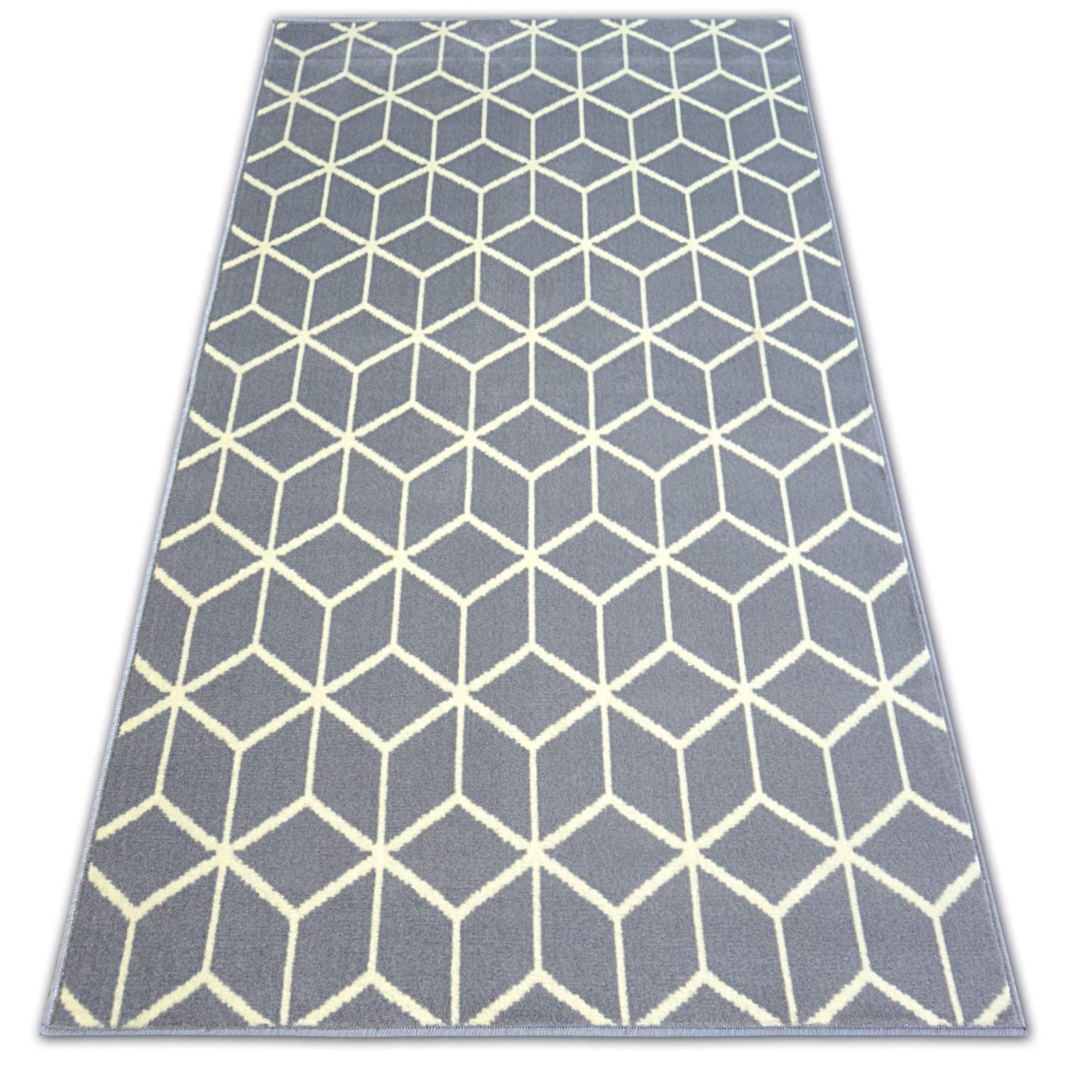 Tapis BCF Base Cube anti-tache tapis salon facile d'entretien pour animaux et enfants gris