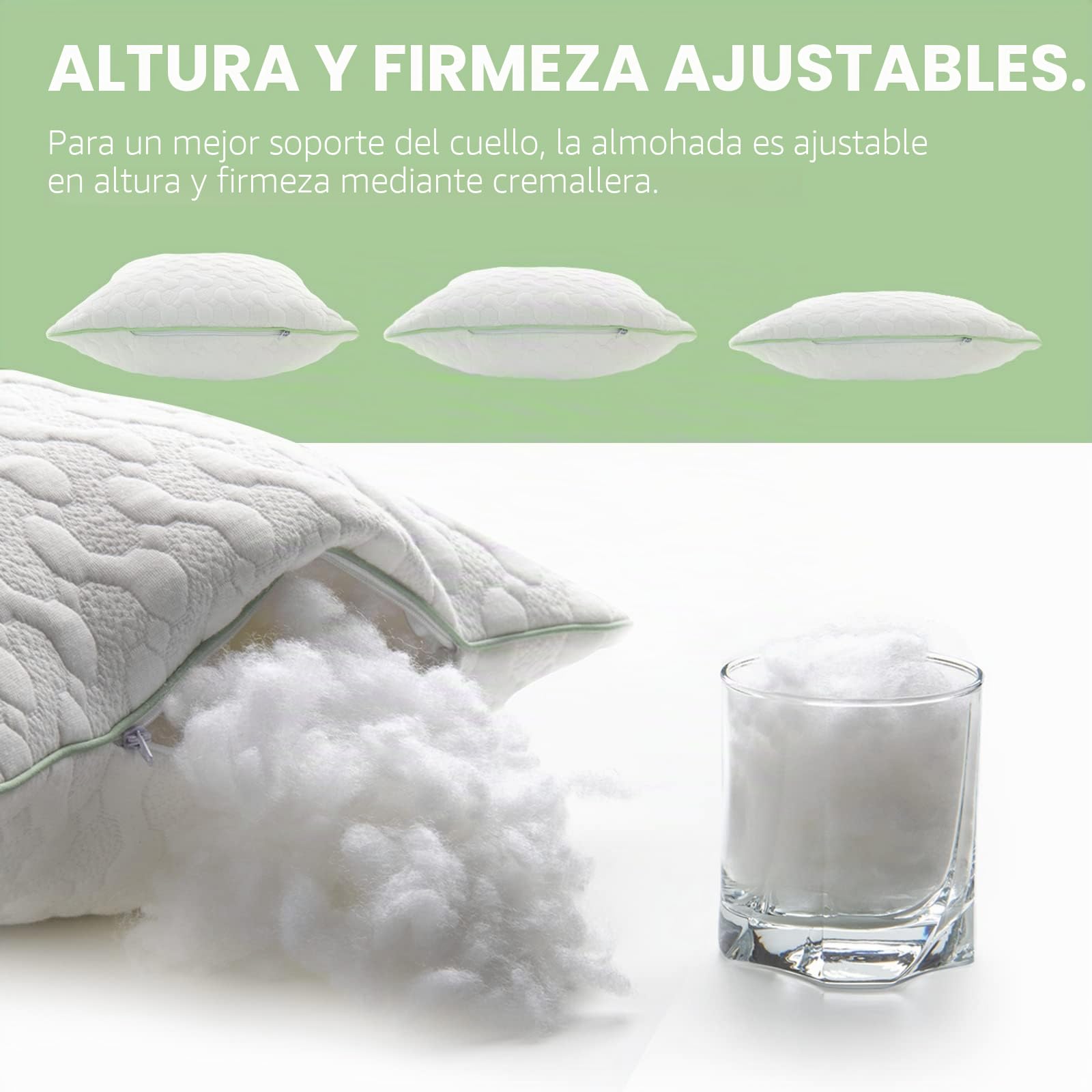 VITAPUR Almohada 40 x 80 Aloe Vera - Fresca en Verano, Cálida en Invierno - Almohada nº 1 para Dormir de Lado, con Efecto Calmante, Certificado Oekotex Standard 100 – Altamente Transpirable