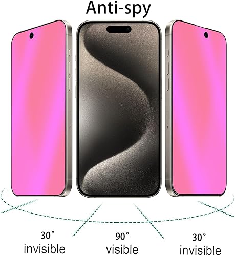 Miniatura 2 de BWEDXEZ Paquete de 2 vidrios templados de privacidad anti-azul para iPhone 15 Pro Max Mirror Protector de pantalla anti-espía película galvanizada