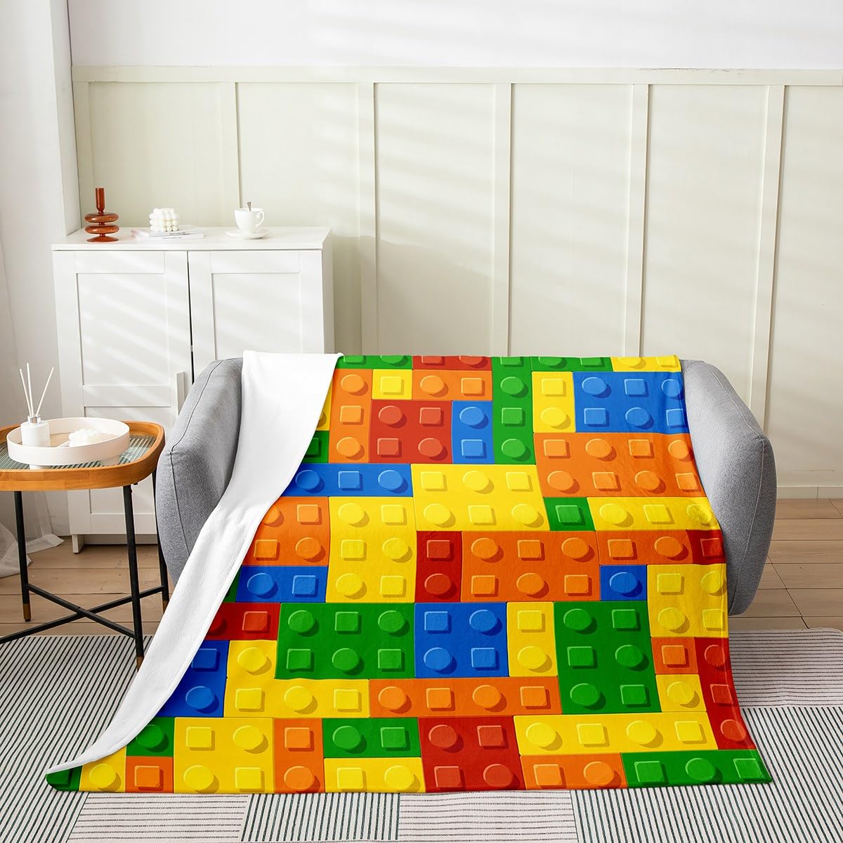 Feelyou Building Blocks Thermal Insulated Flannel Fleece Throw Blanket,Toy Geometric Rectangle All Season Bed Blanket Fuzzy Blanket for Bed Sofa Couch