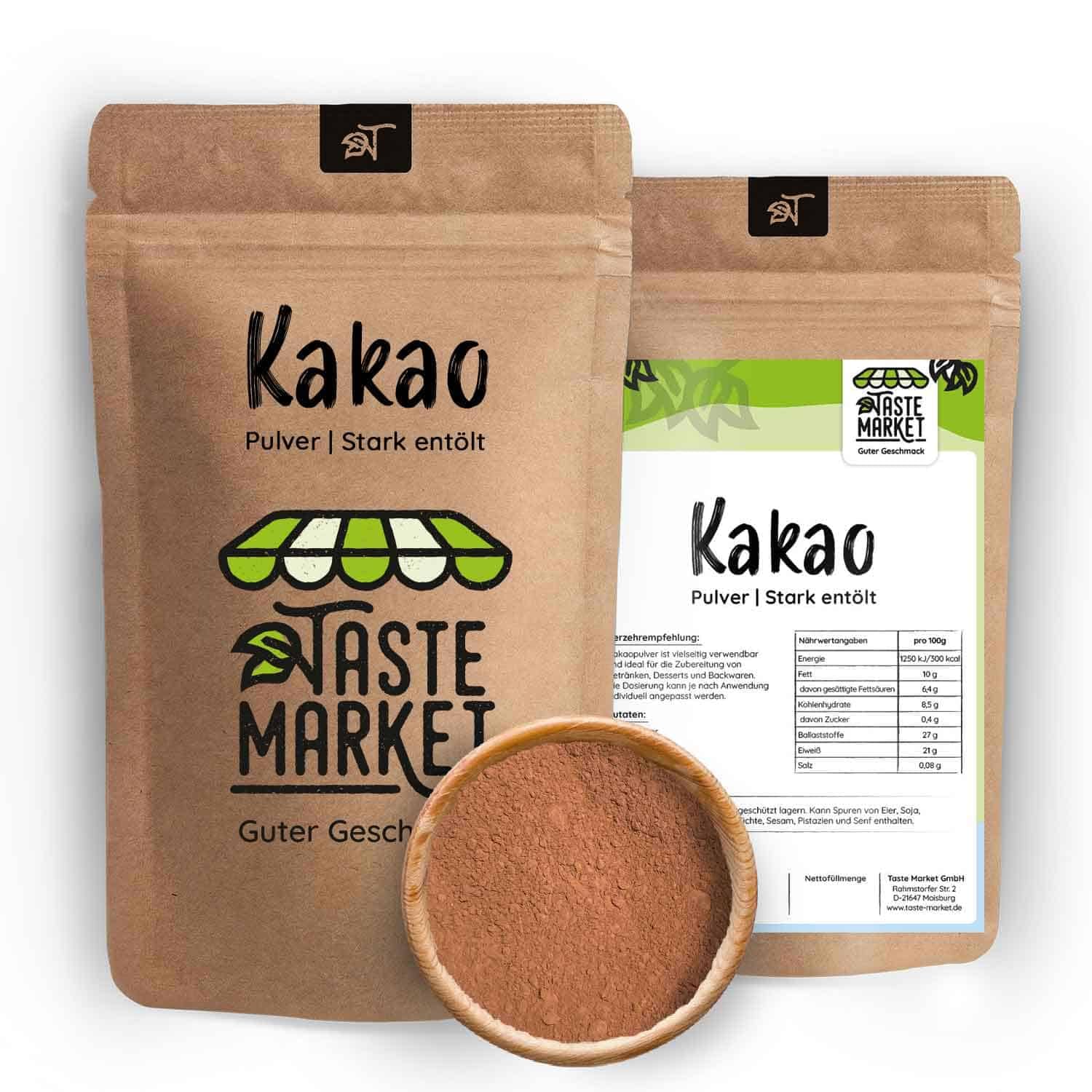 Kakaopulver 2 kg 100% natürlicher Kakao ungesüßt Pulver stark entölt