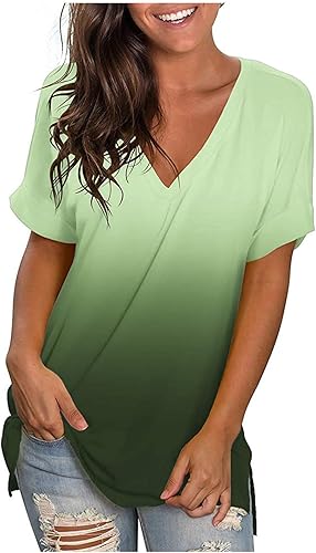 Miniatura 2 de 2023 Summer Womens Tops Dressy Casual Cute V Neck Tees Loose Fit Lace Short Sleeve T Shirts Fashion Solid Color Tops