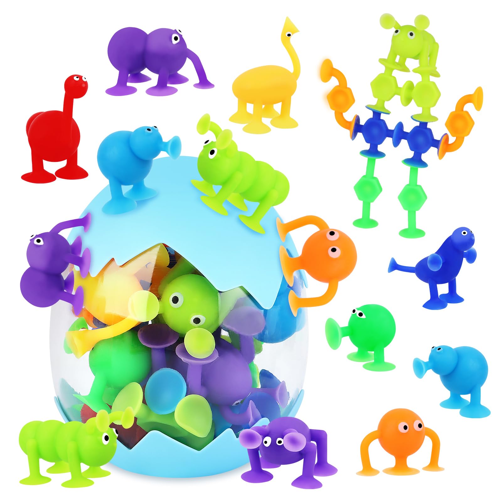27 Piezas Juego de Ventosas para Niños, Juguetes Sensoriales Interactivos con Ventosa, Juguete Ventosa Bebe, Juego de Ventosa Caja con Huevos de Dinosaurio Regalos Niños Niñas 3-7 Años