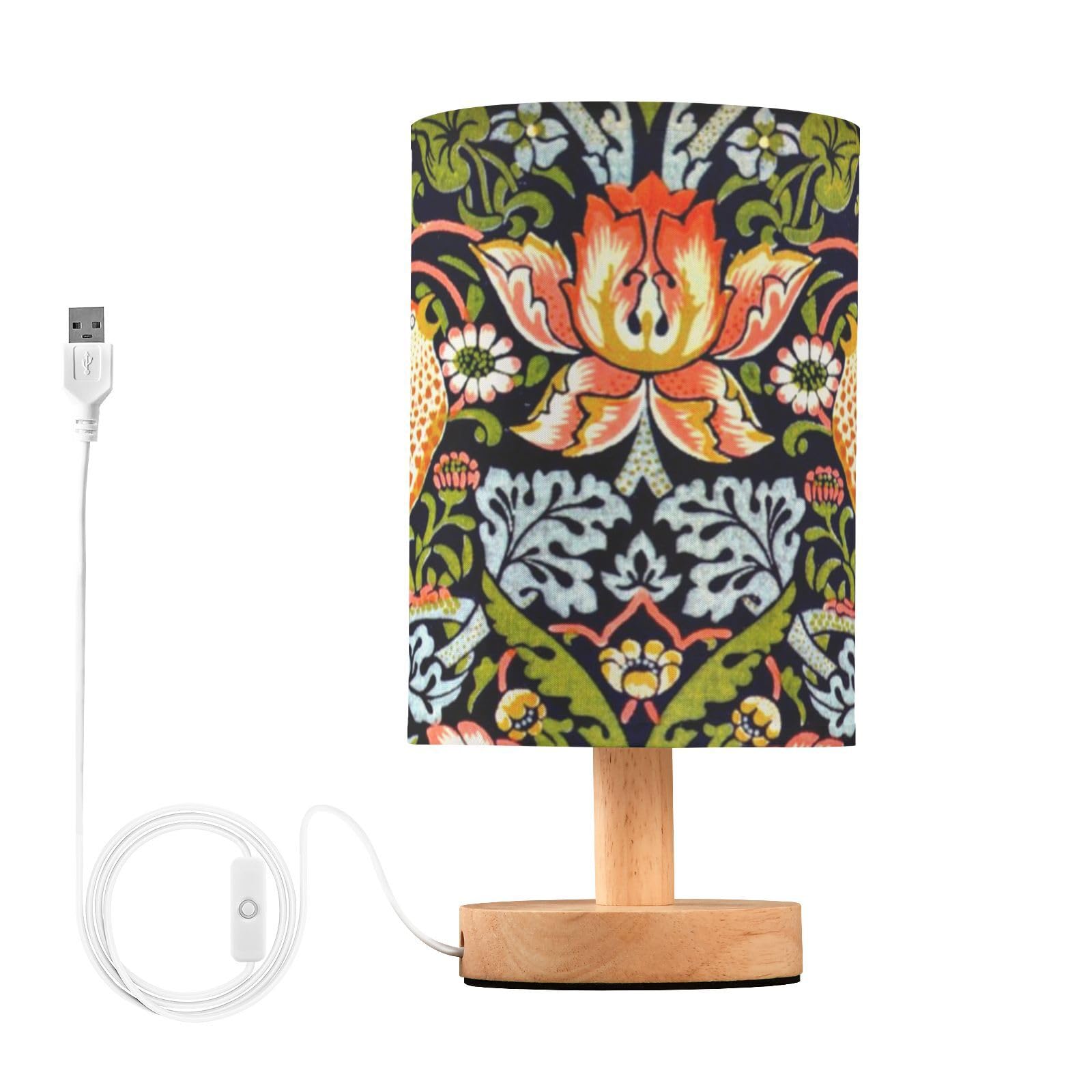 Mnsruu William Morris 1R0T04 Small Table Lamp for Bedroom Living Room,Bedside Lamps Nightstand Lamps, FG-Y827