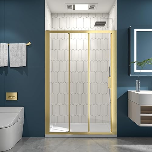 Miniatura 15 de Puerta de ducha deslizante sin marco de 44-48 pulgadas de ancho x 72 pulgadas de alto, puerta de ducha de vidrio con vidrio templado SGCC Negro