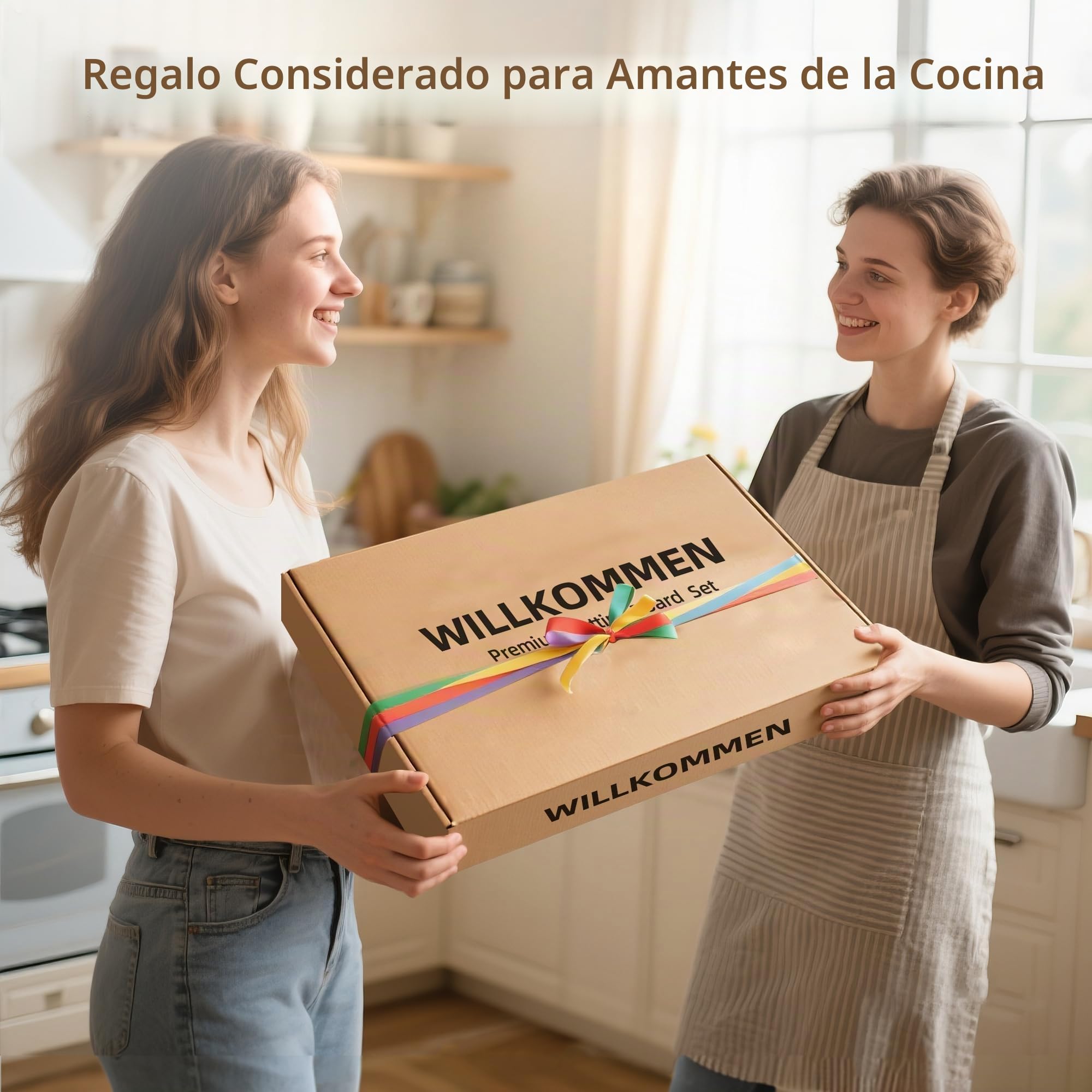 WILLKOMMEN Juego de 4 Tablas de Cortar Acacia para Cocina - Madera Maciza con Canal Antiderrames - Ideal para Charcutería, Corte Sin Esfuerzo Carne/Vegetales/Pan