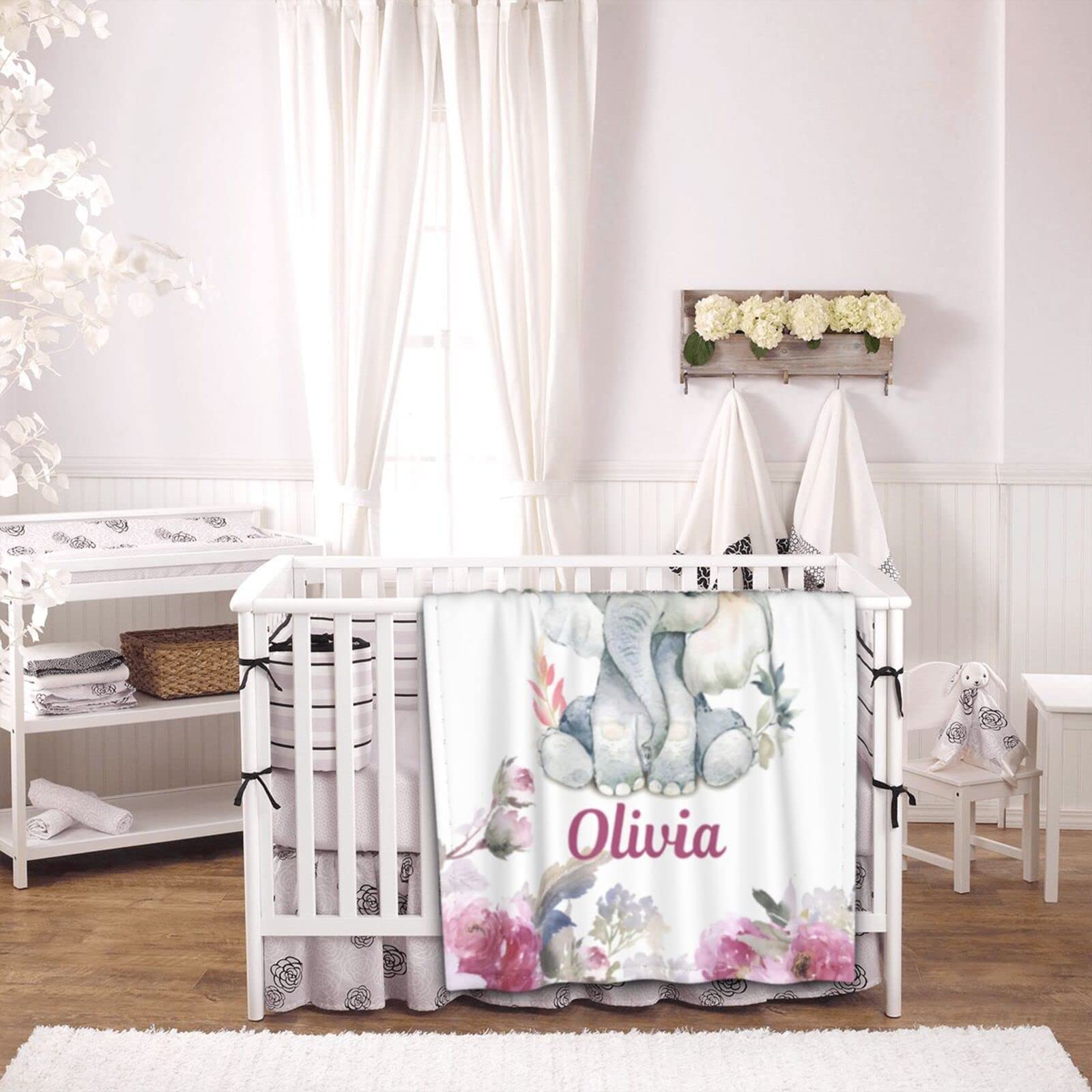 Sweewind Personalized Baby Blankets for Girl and Boy Personalized Baby Blankets with Name Elephant Custom Baby Blanket for Girls Boys Personalized Blankets for Kids Customized Blankets