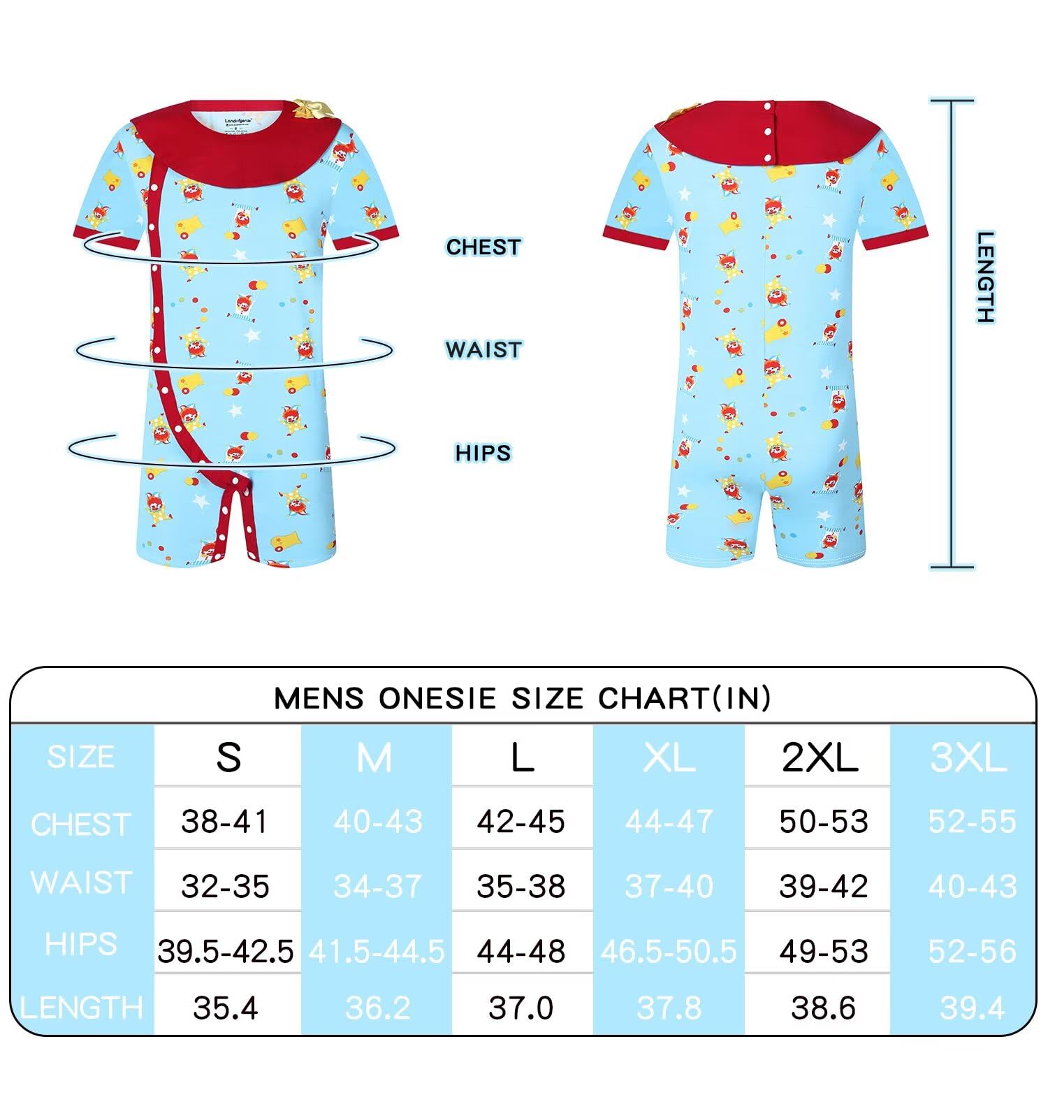 Landofgenie Combinaison Une pièce pour Homme Onesie Pyjama Bodysuit à Manches Courtes pour Homme Pyjama à col Amovible avec imprimé Clown