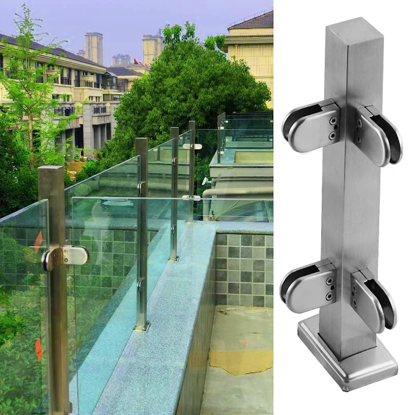 Poteau de garde-corps en verre pour escalier intérieur et pinces de fixation 12 mm