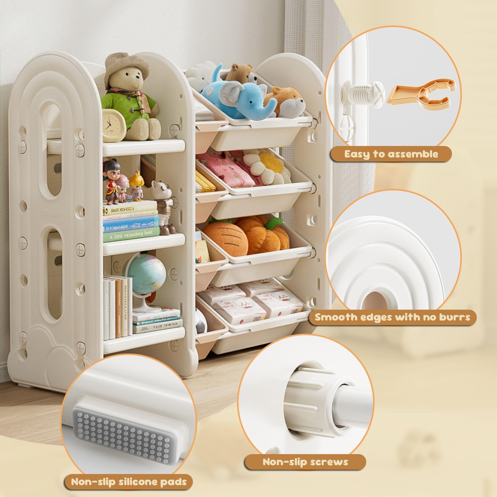 Scaffale Porta Giocattoli con Contenitori Estraibili Organizzatori per Giocattoli con Libreria per Bambini Mobile Contenitore per Bambini(33.1 * 13.8 * 25.9in)