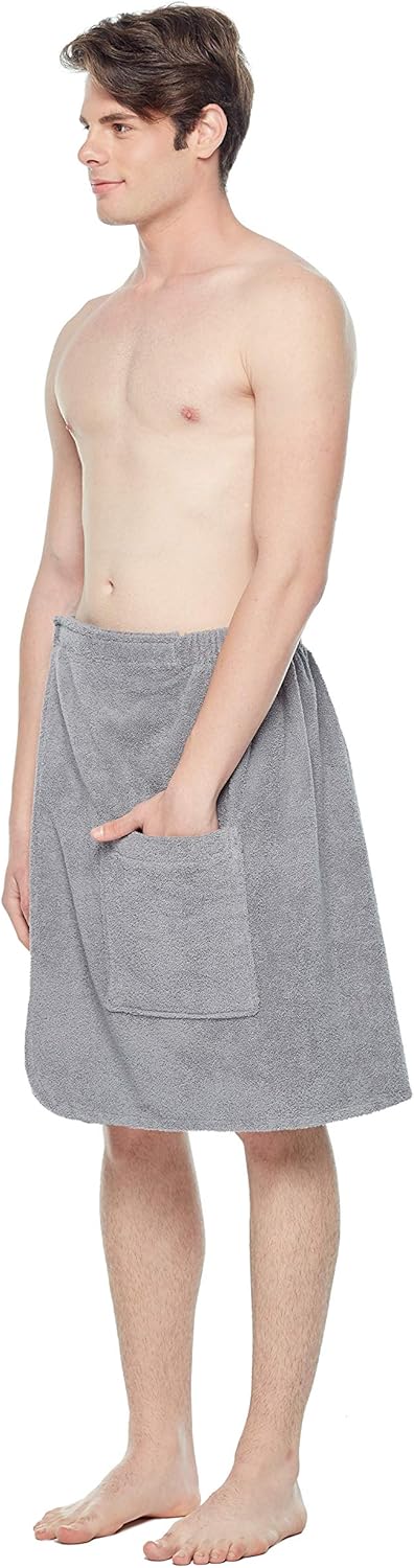 Arus Men's Robe GOTS Certified Organic Turkish Cotton Bathrobe Adjustable Closure Shower and Bath Wrap