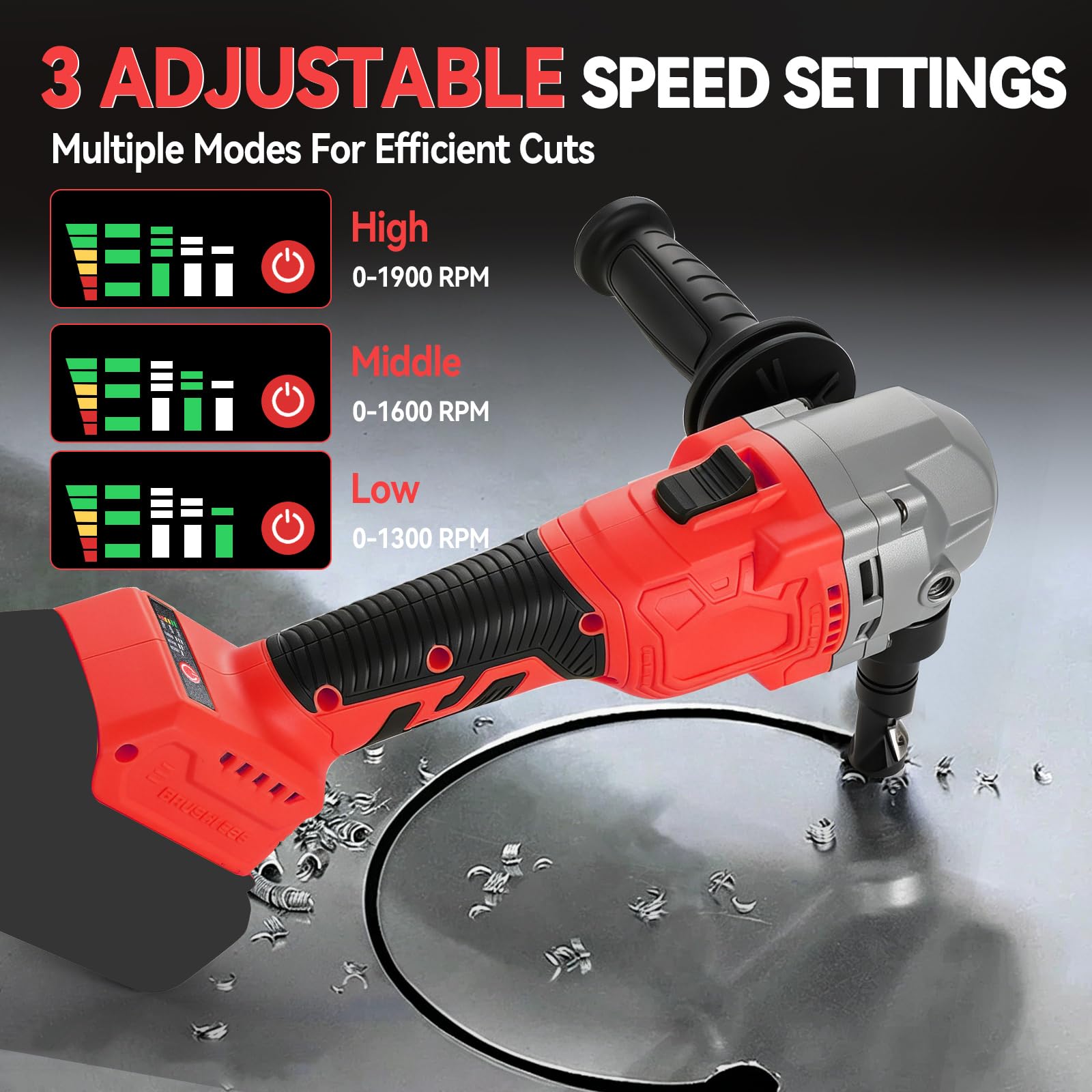 Blechknabber Knabber Blechknabber Kompatibel mit Milwaukee M 18V Akku, 1900SPM 800W Bürstenlose 3 Geschwindigkeiten 360° Drehbarem Knabberkopf für Edelstahl und Aluminium(ohne Akku) (Rot)