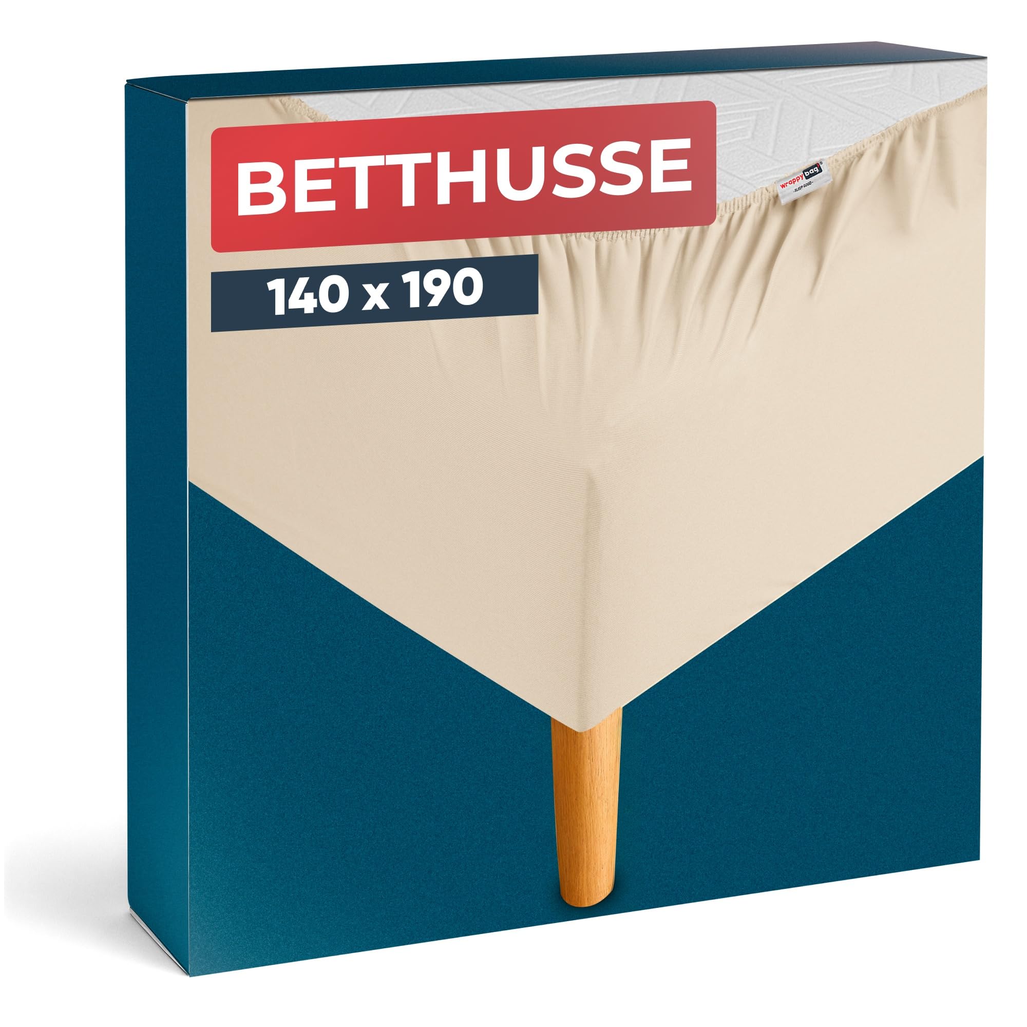 Wrappybag Bettumrandung 140 x 190 cm – Neuer Look für Ihren Alten Bettrahmen – Bettrahmenbezug Hellbeige – Betthusse in 6 Größen erhältlich