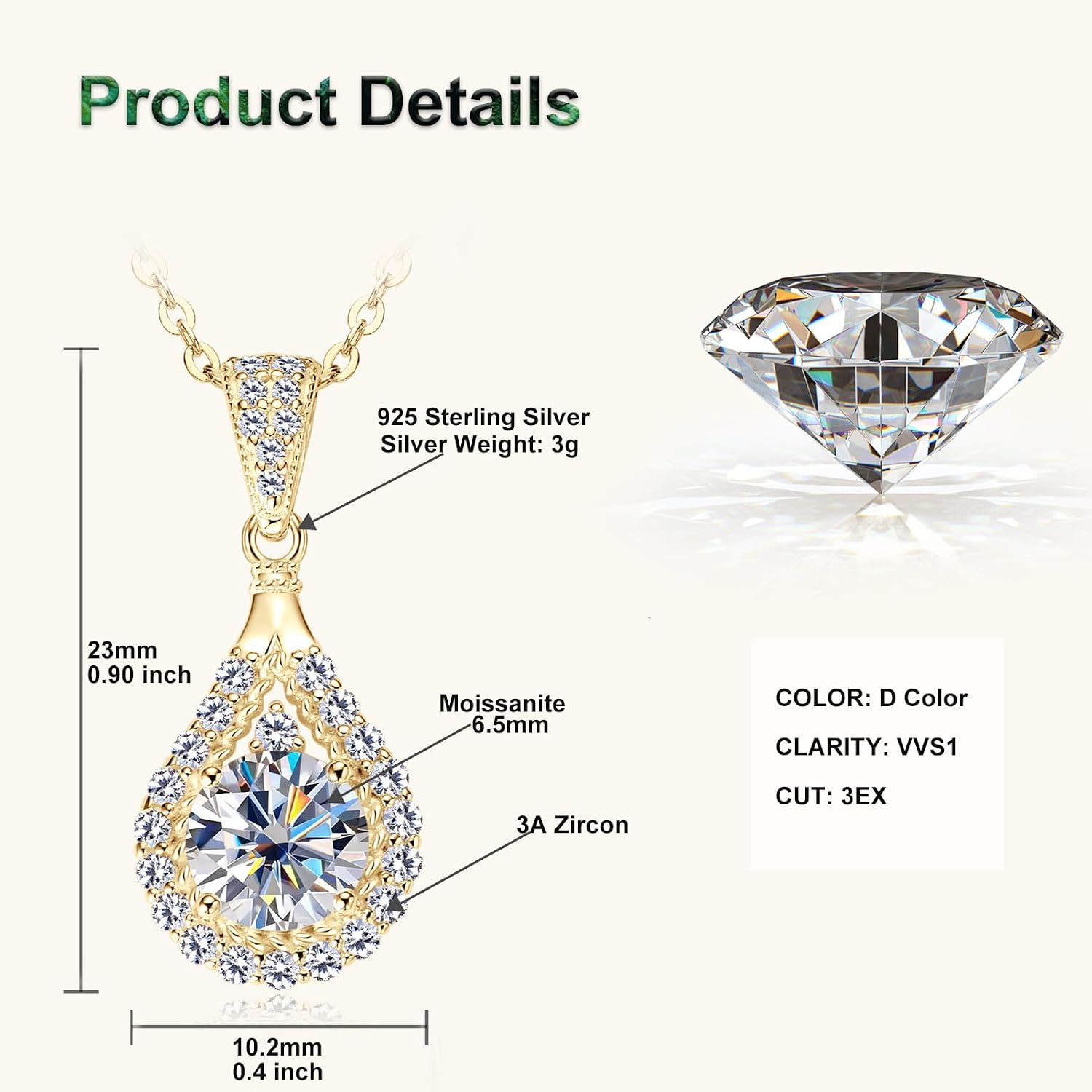 1-3CT Moissanite Engagement Pendant Necklace, D Color VVS1 Clarity 925 Sterling Silver Pear Shaped Pendant for Mom Wife Birthday Wedding Jewelry Gifts