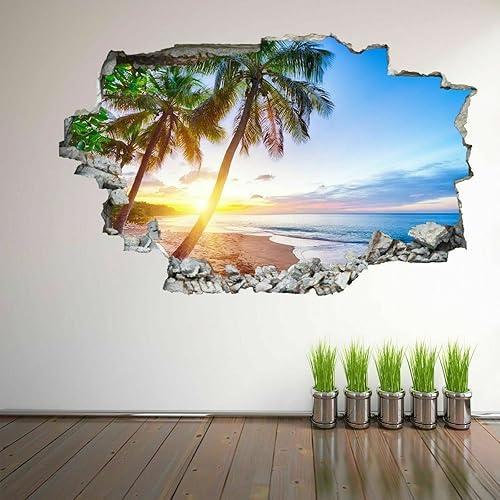 Miniatura 5 de Decoración de pared 3D de paisaje 3D, calcomanía de pared extraíble para habitación, palmeras, calcomanías de pared para niñas, niños, guardería,